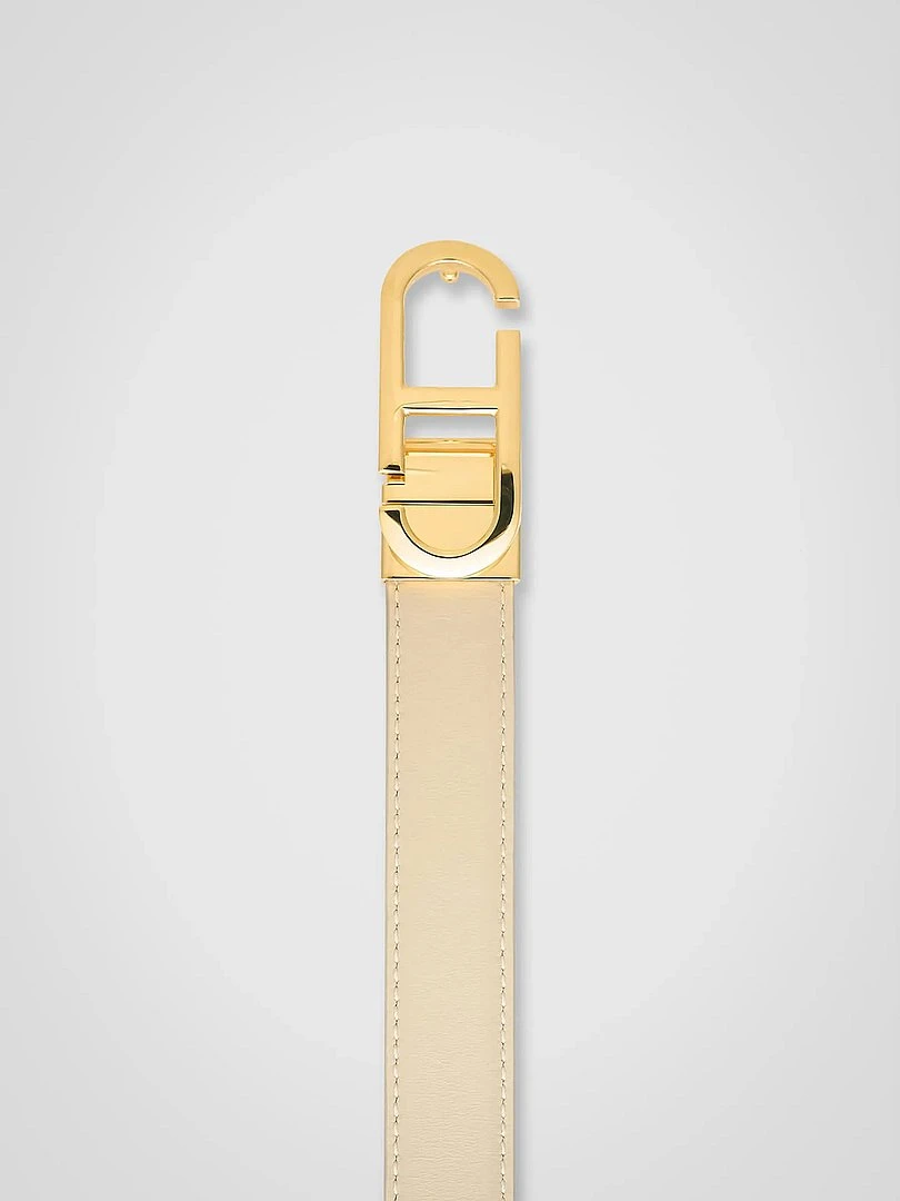Leren Dames Riem Reversible Off White Creme Goud Trophy Buckle