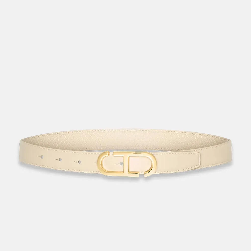 Leren Dames Riem Reversible Off White Creme Goud Trophy Buckle