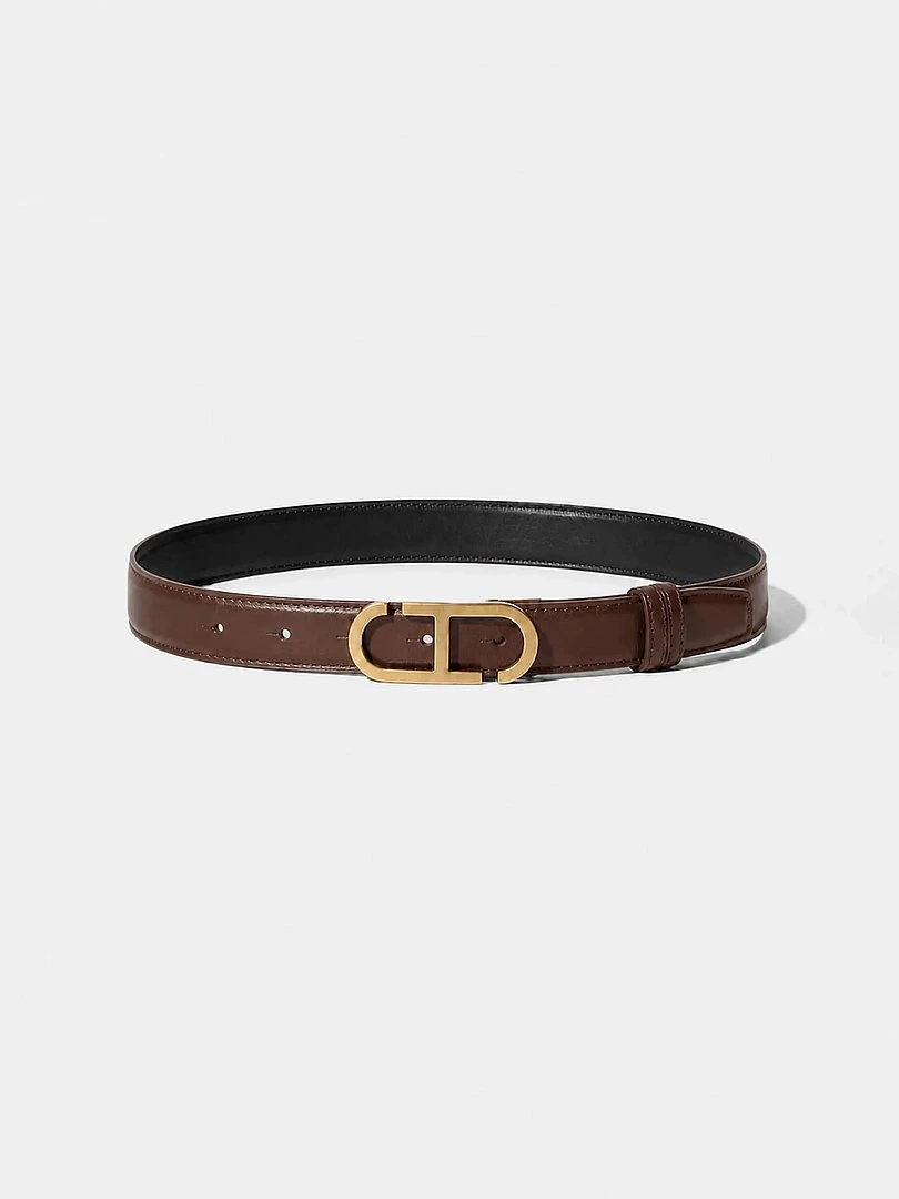Leren Dames Riem Reversible Zwart Bruin Brass Trophy Buckle