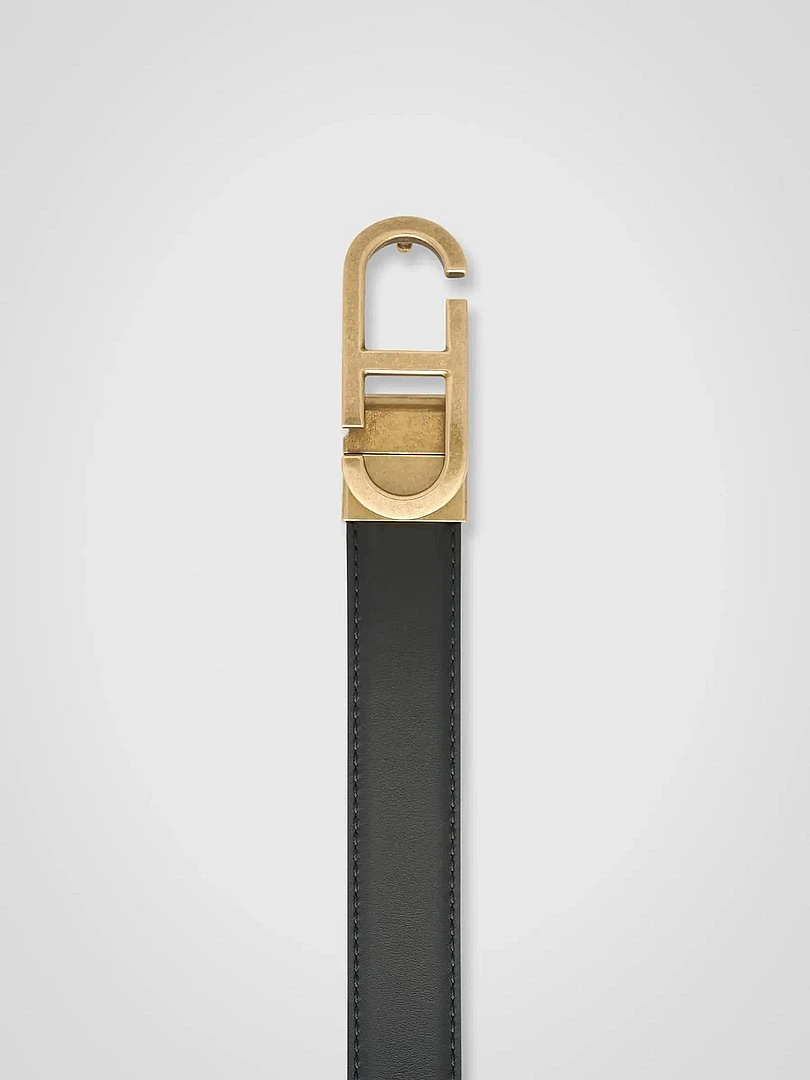 Leren Dames Riem Reversible Zwart Bruin Brass Trophy Buckle