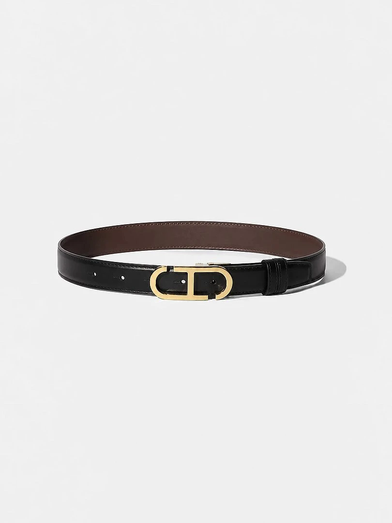 Leren Dames Riem Reversible Zwart Bruin Goud Trophy Buckle
