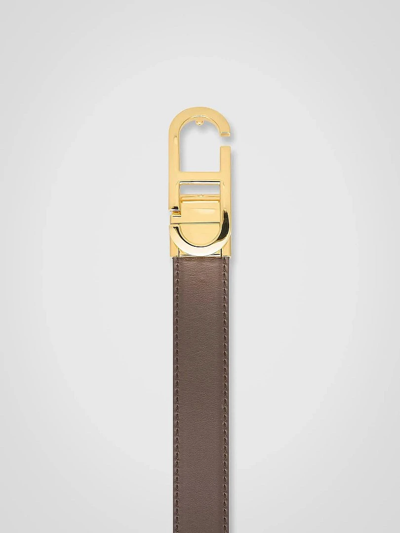Leren Dames Riem Reversible Zwart Bruin Goud Trophy Buckle