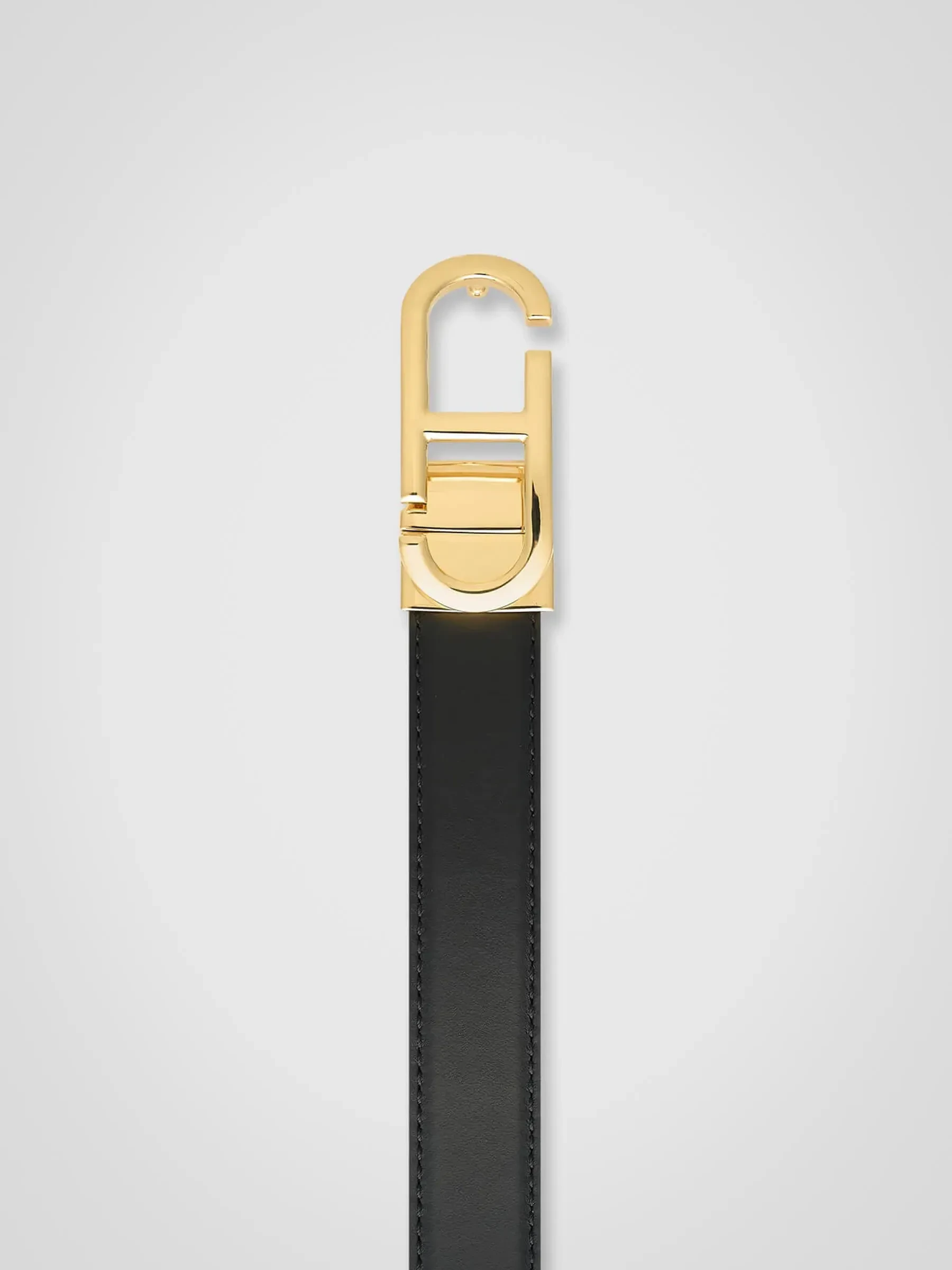 Leren Dames Riem Reversible Zwart Camel Goud Trophy Buckle