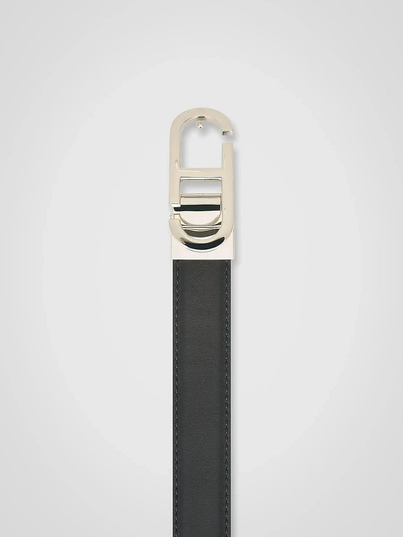 Leren Dames Riem Reversible Zwart Croco Zilver Trophy Buckle
