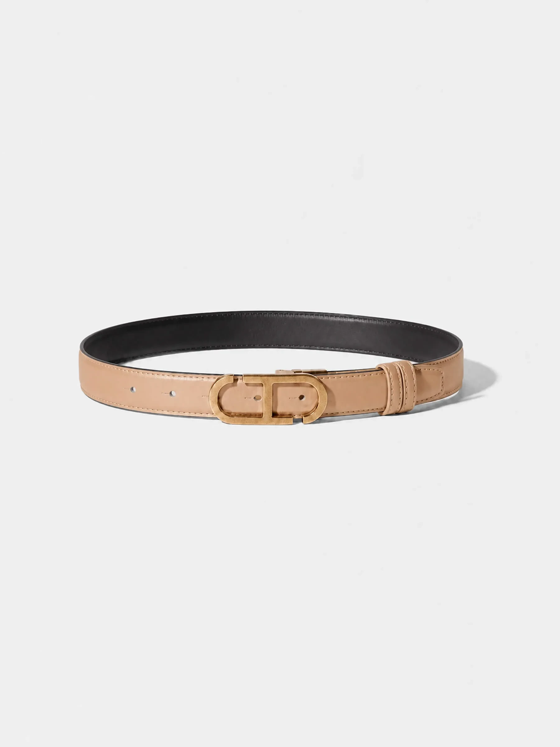Leren Dames Riem Reversible Zwart Taupe Brass Trophy Buckle