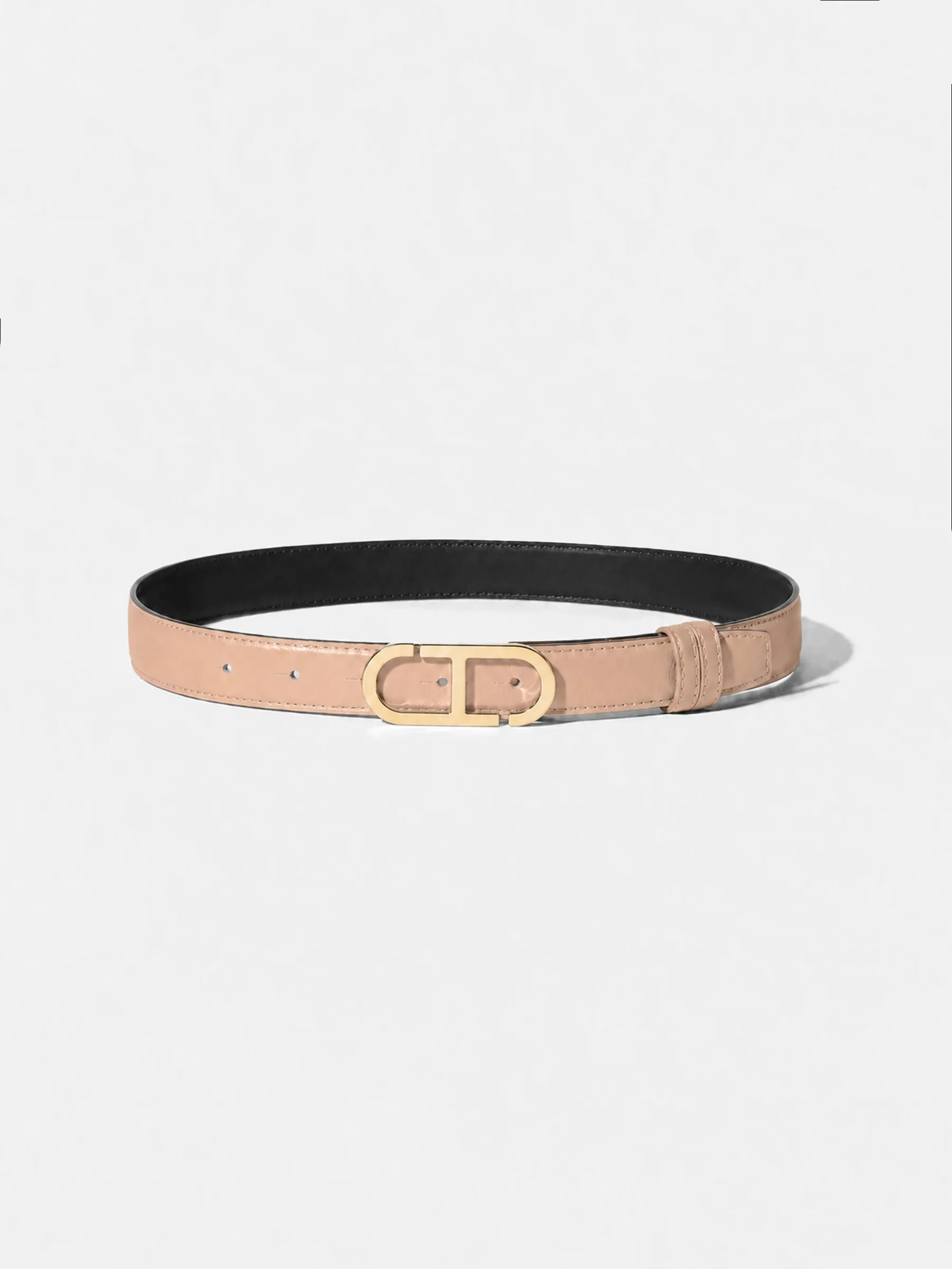 Leren Dames Riem Reversible Zwart Taupe Goud Trophy Buckle