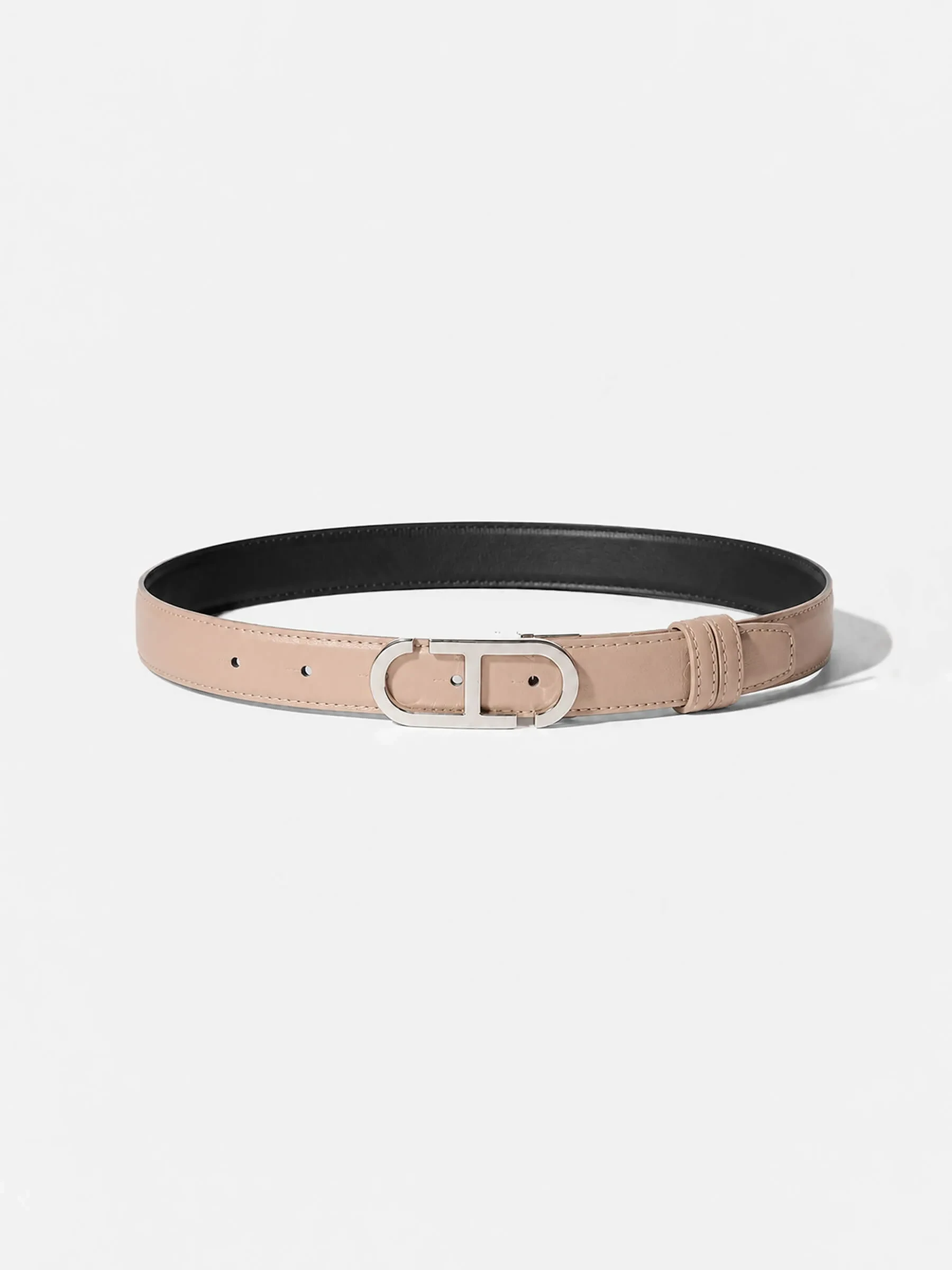 Leren Dames Riem Reversible Zwart Taupe Zilver Trophy Buckle