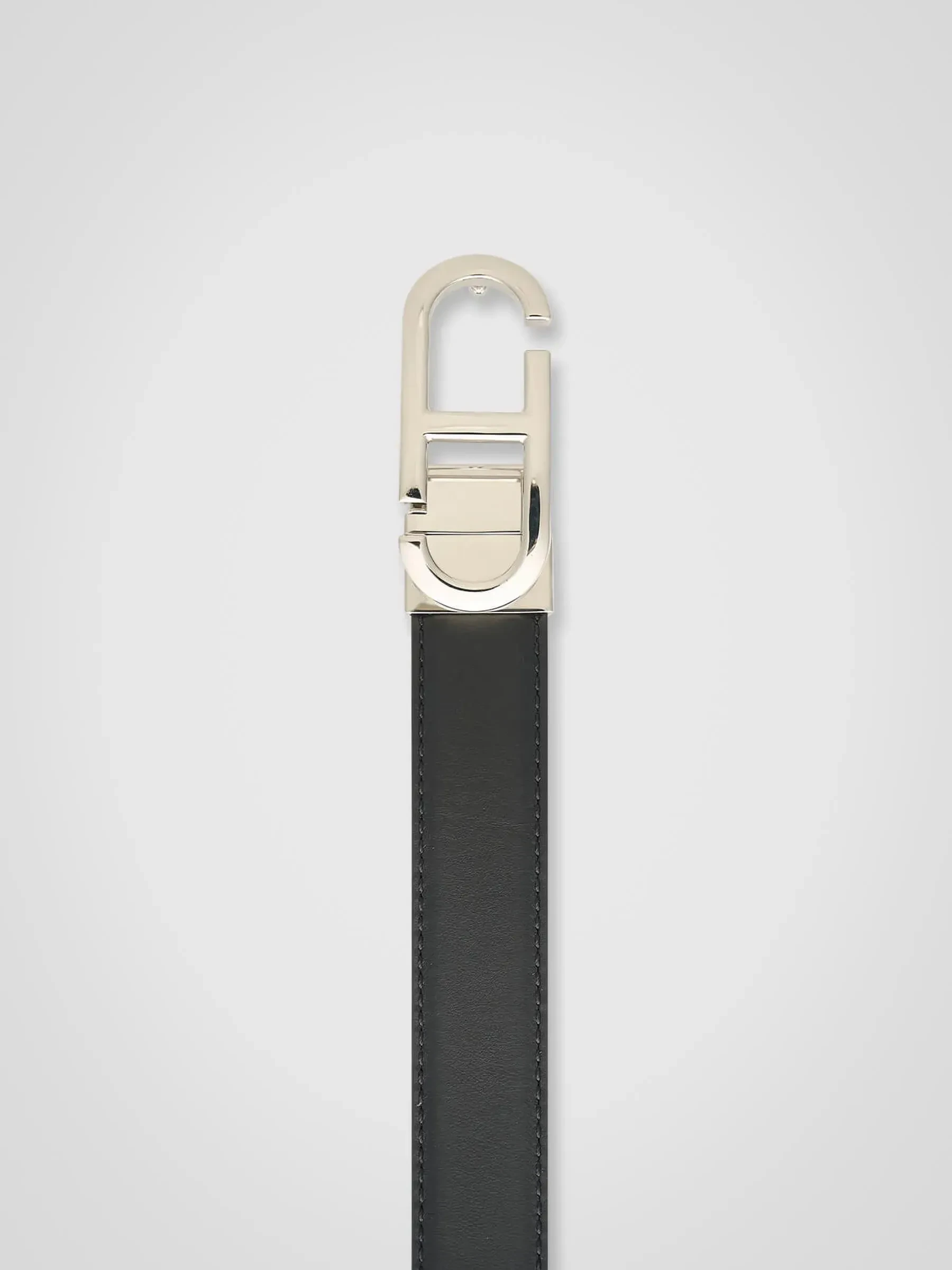 Leren Dames Riem Reversible Zwart Taupe Zilver Trophy Buckle