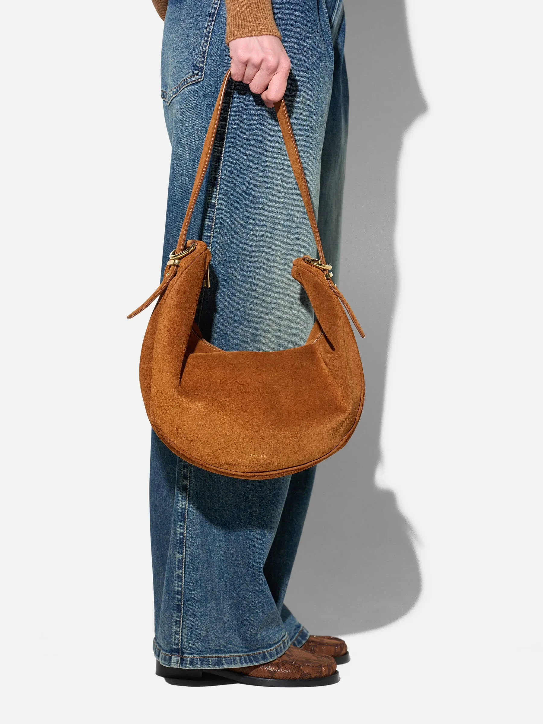 Leren Dames Schoudertas Suede Oregon Cognac