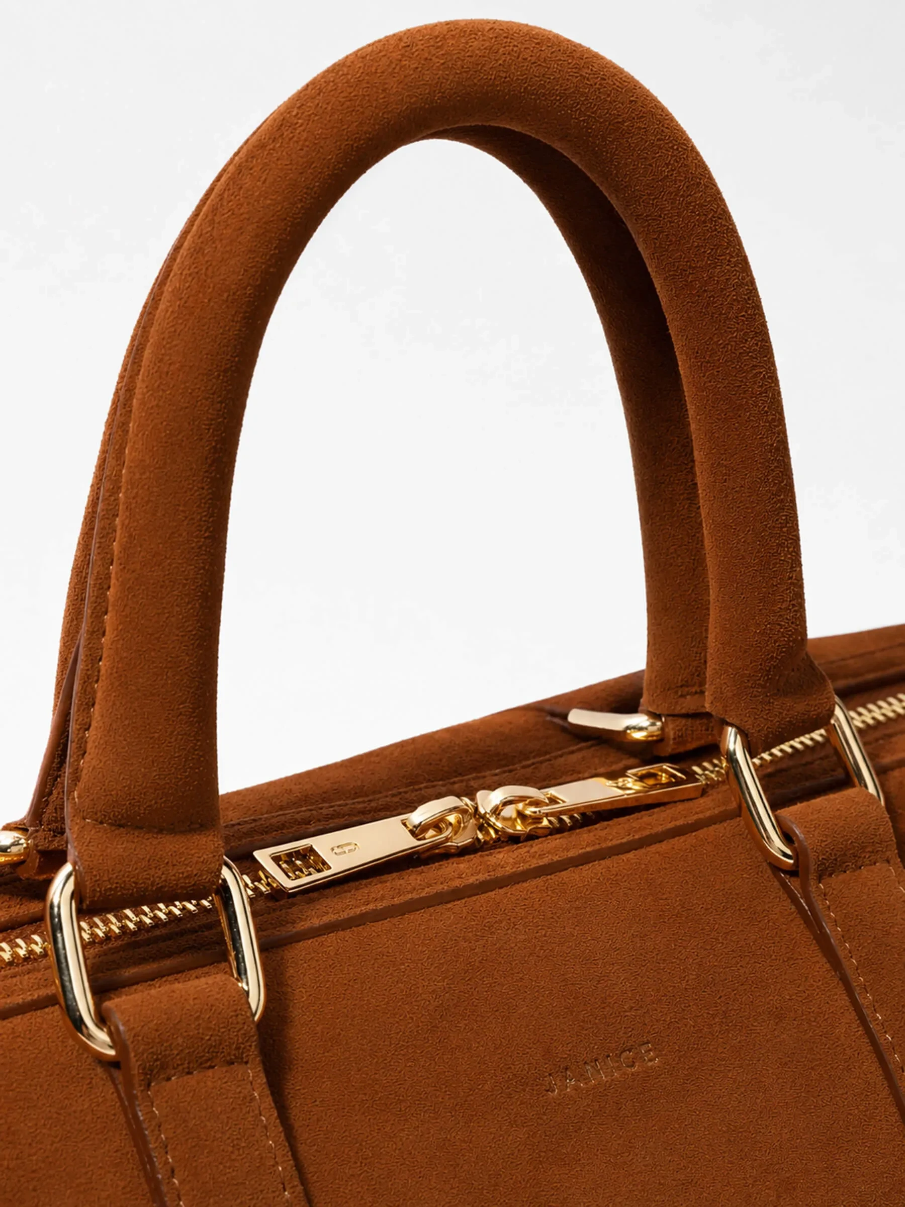 Leren Dames Tas Bowling Bag Suede Wade Cognac
