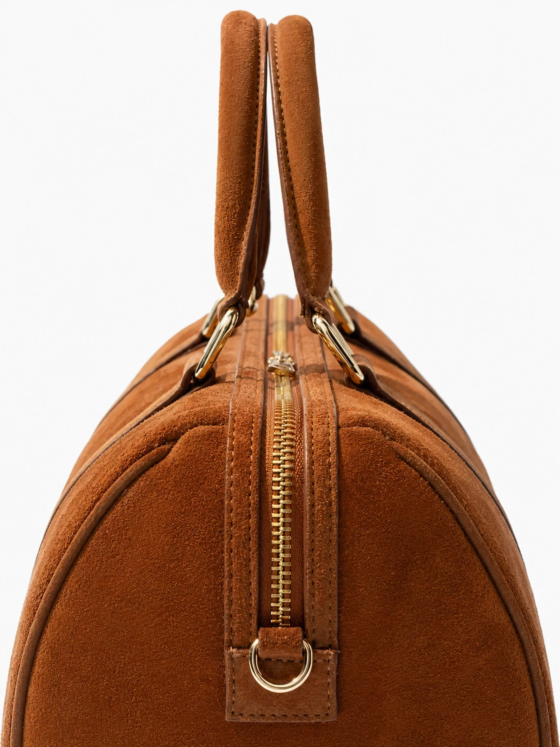 Leren Dames Tas Bowling Bag Suede Wade Cognac