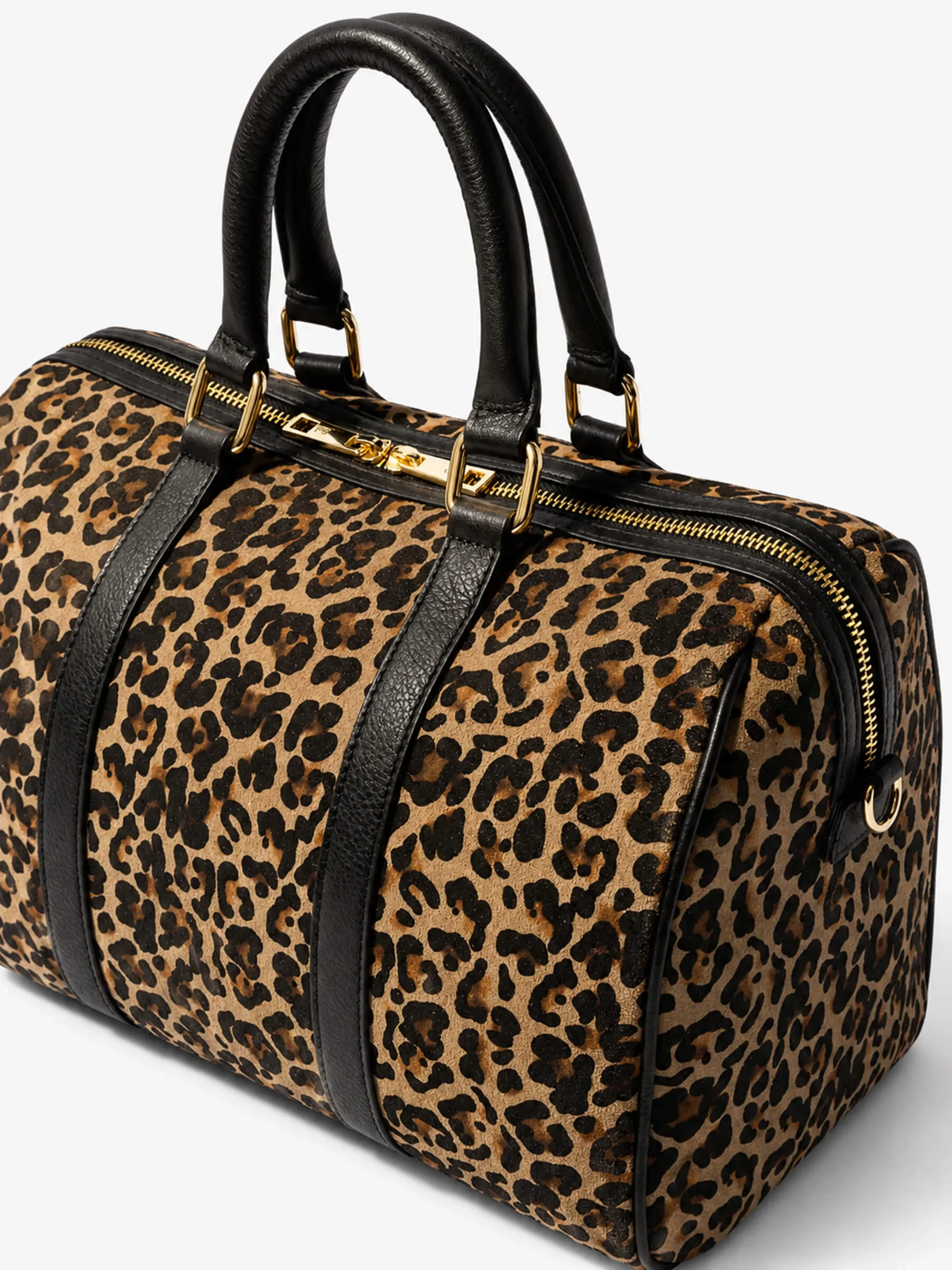 Leren Dames Tas Bowling Bag Suede Wade Panterprint