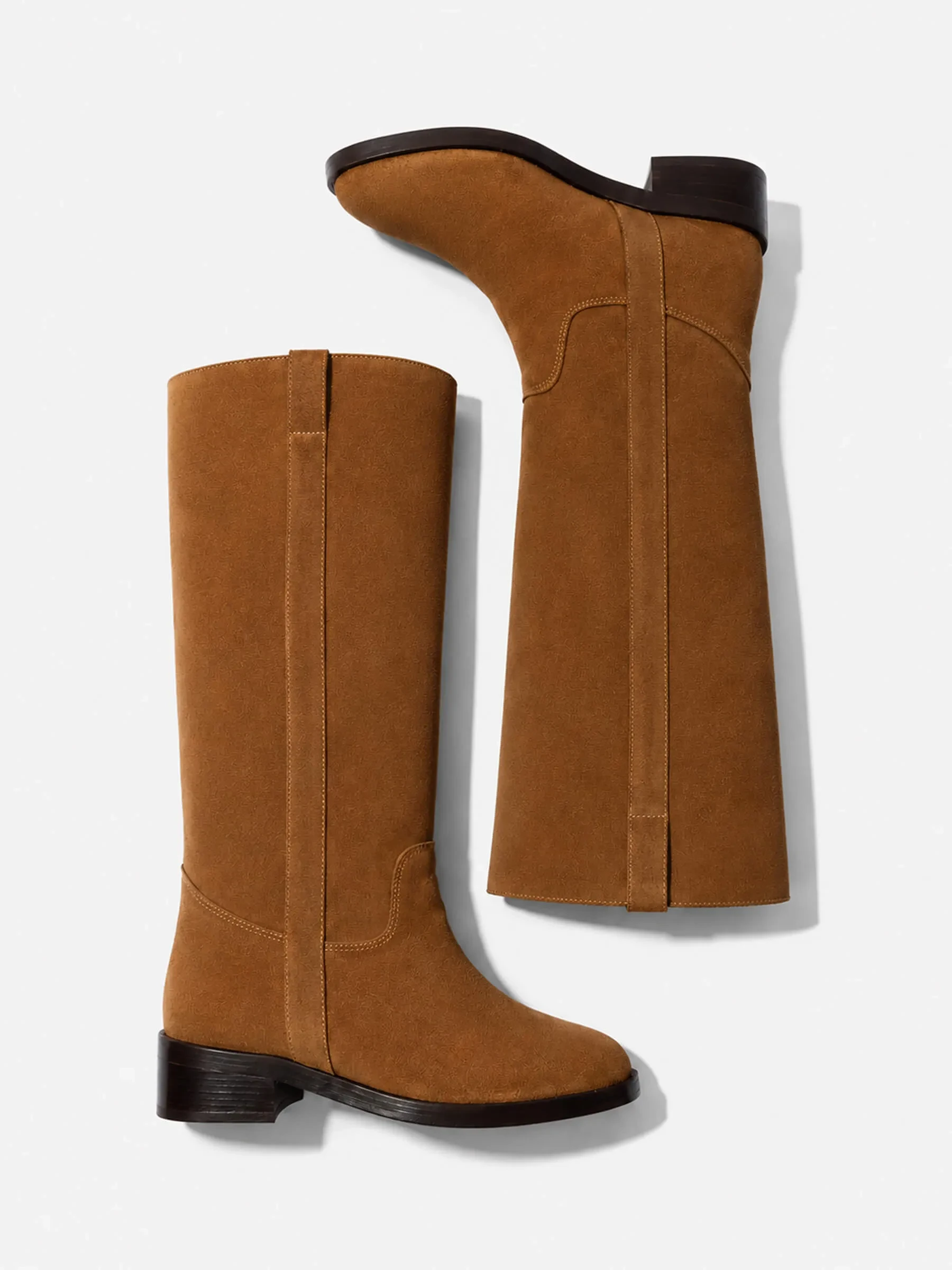 Leren Hogen Laars Plat Sem Suede Cognac