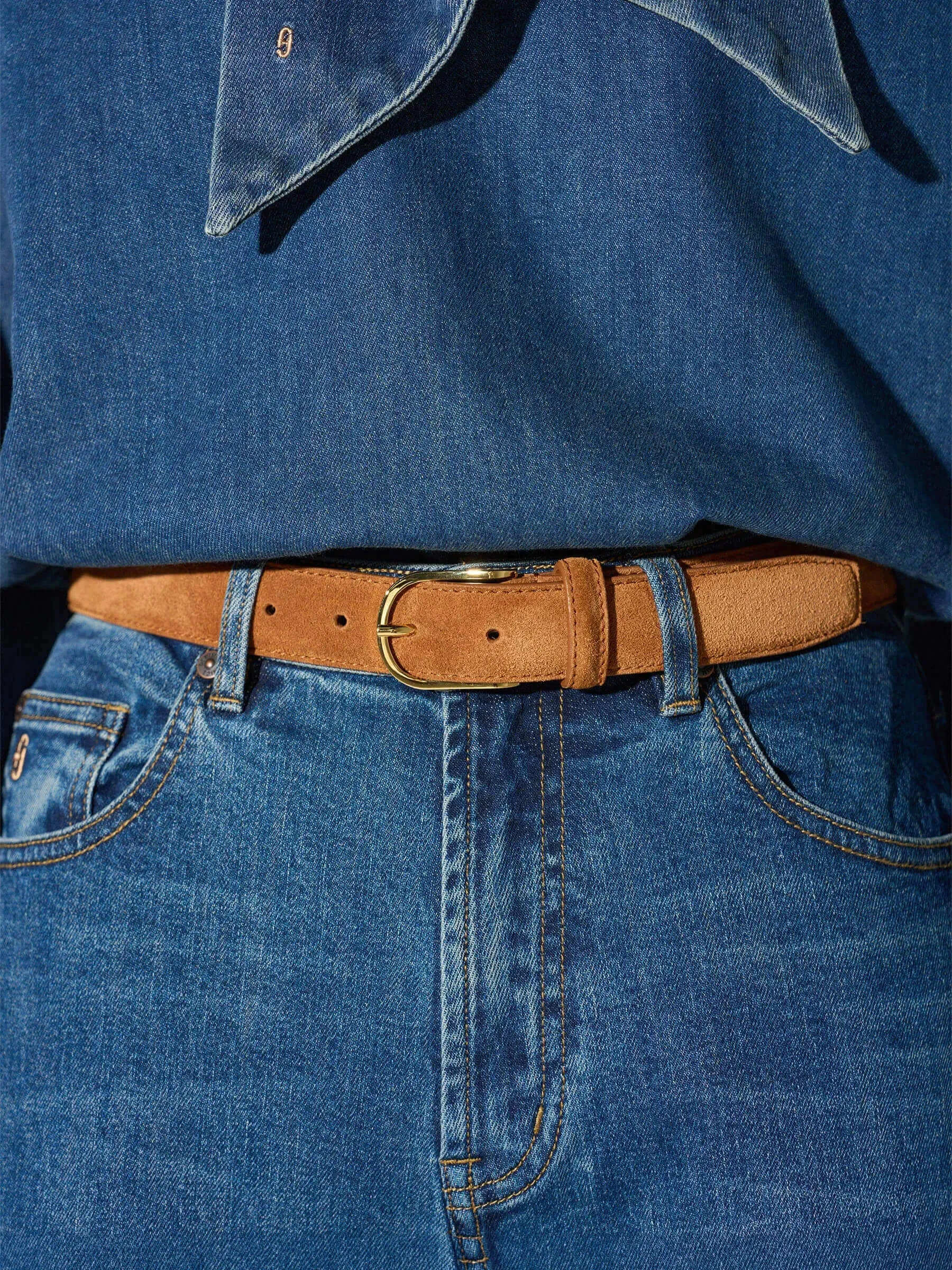 Leren Riem Dames Chase Goud Cognac Suede