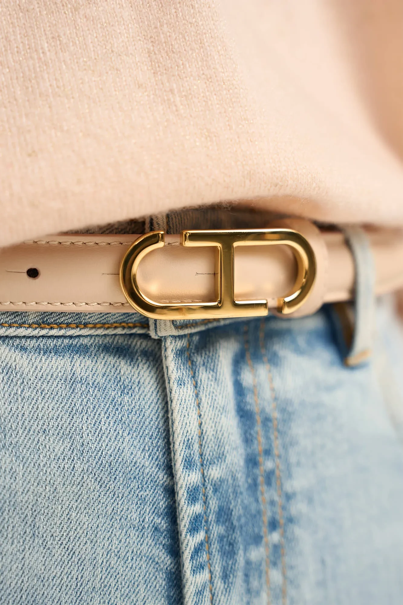 Leren Riem Dames Trophy Beige Gouden Buckle