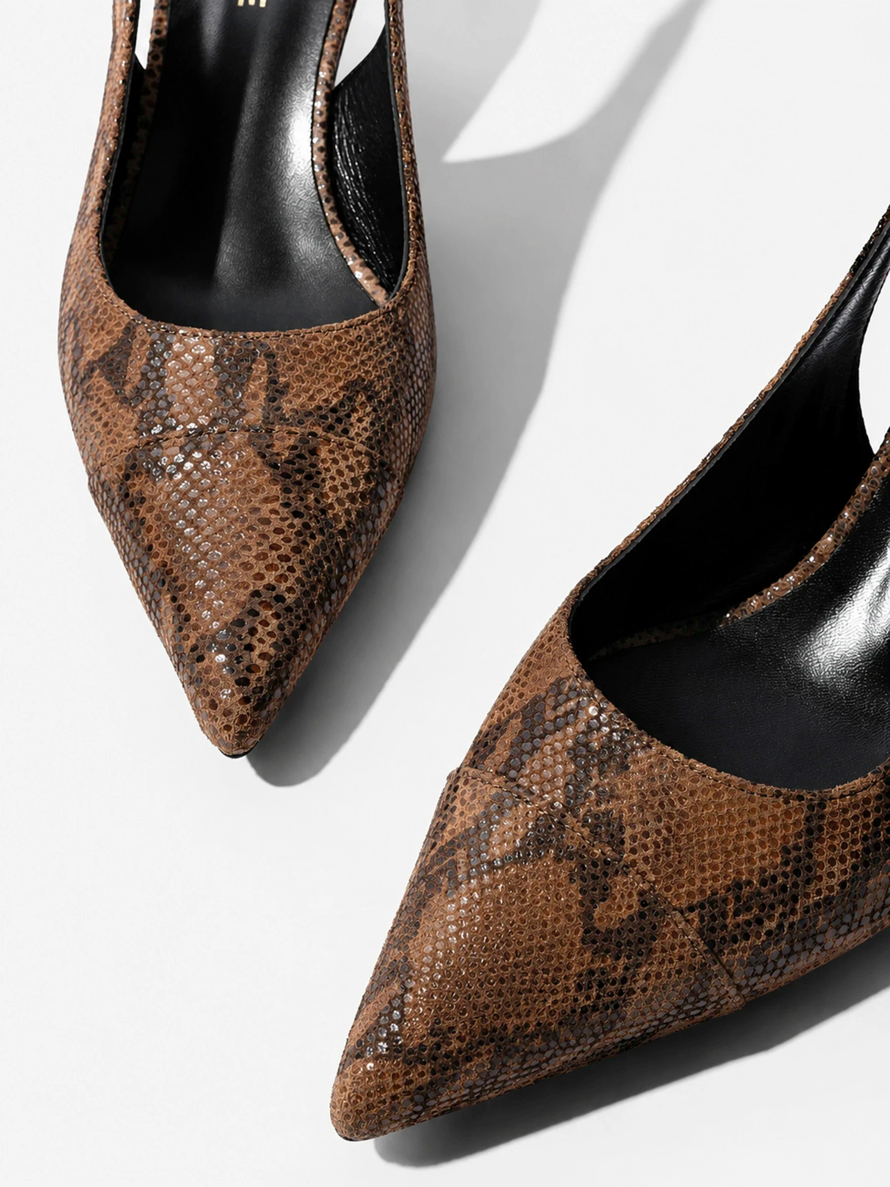 Leren Slingback Pumps Daylon Slangenprint Bruin