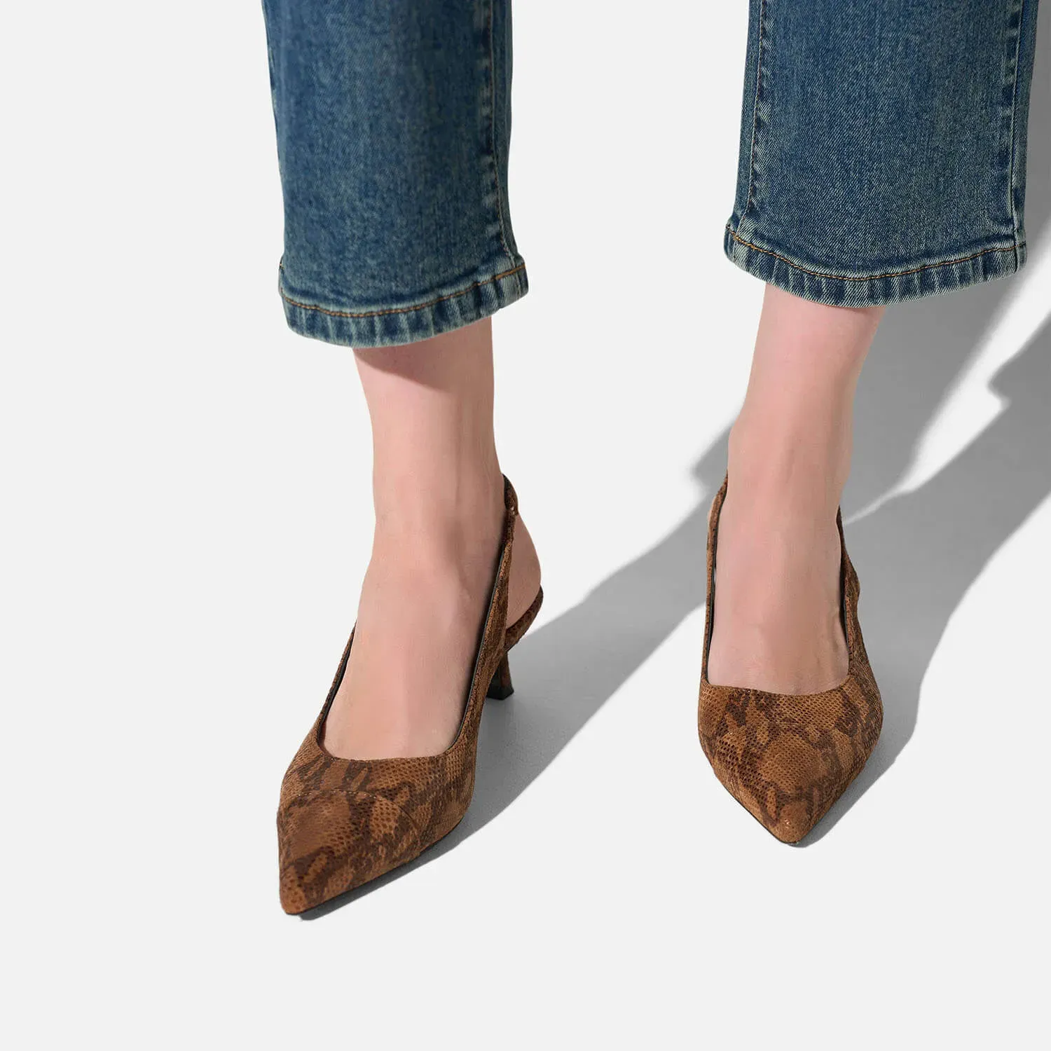 Leren Slingback Pumps Daylon Slangenprint Bruin
