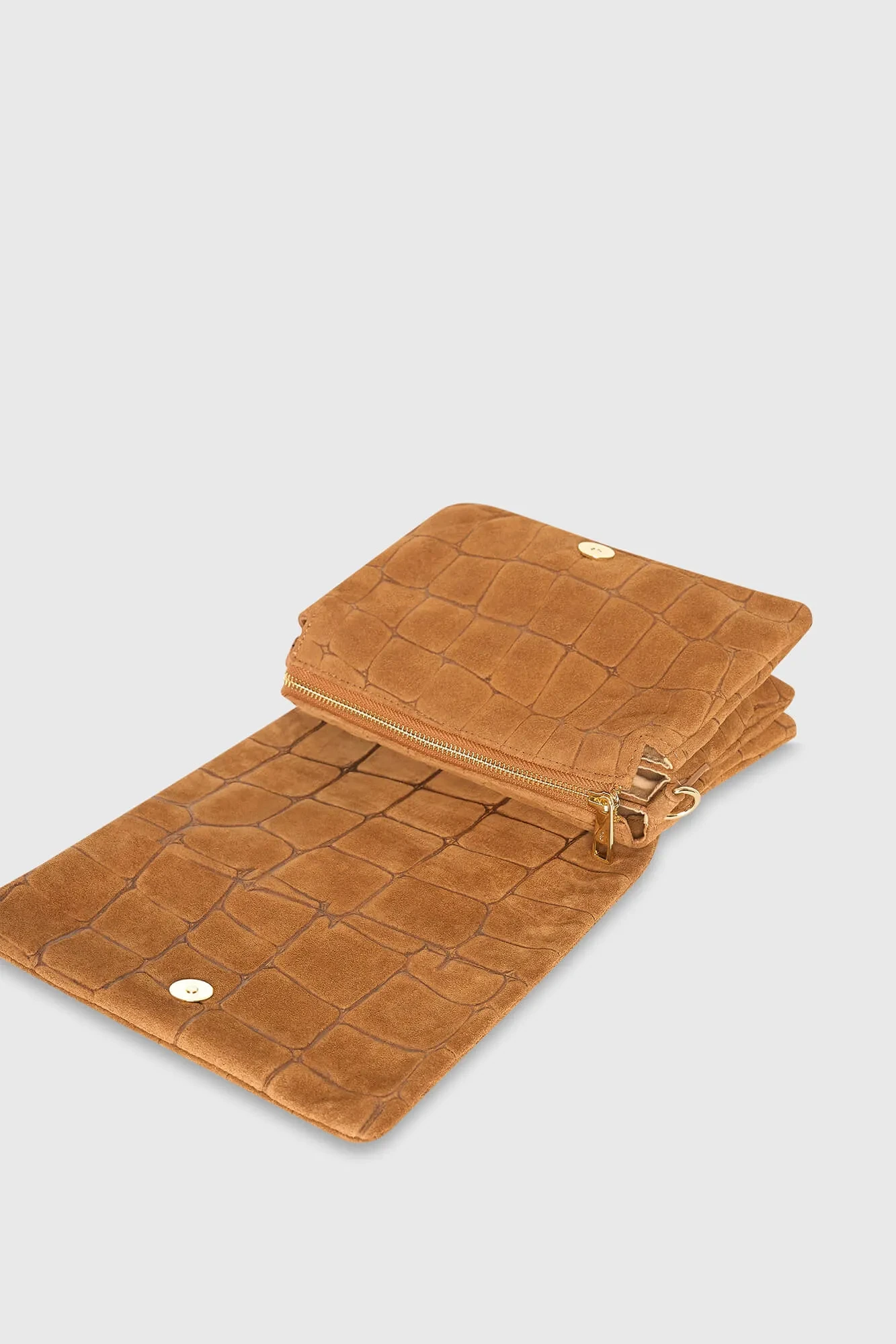 Leren Suede Schoudertas Tas Camel Croco Skylar