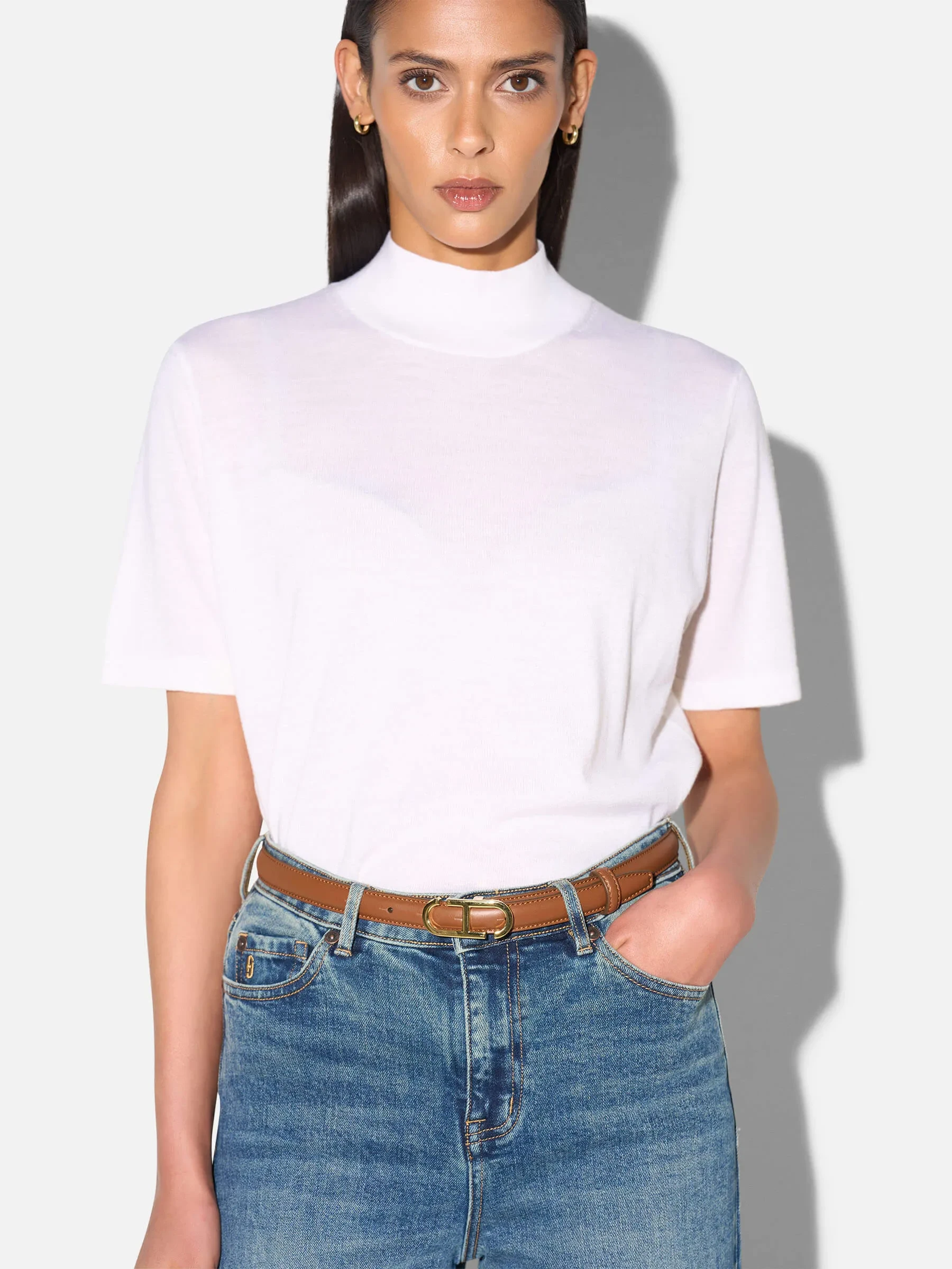 Merino Wollen Coltruitje Korte Mouw Knight Off White