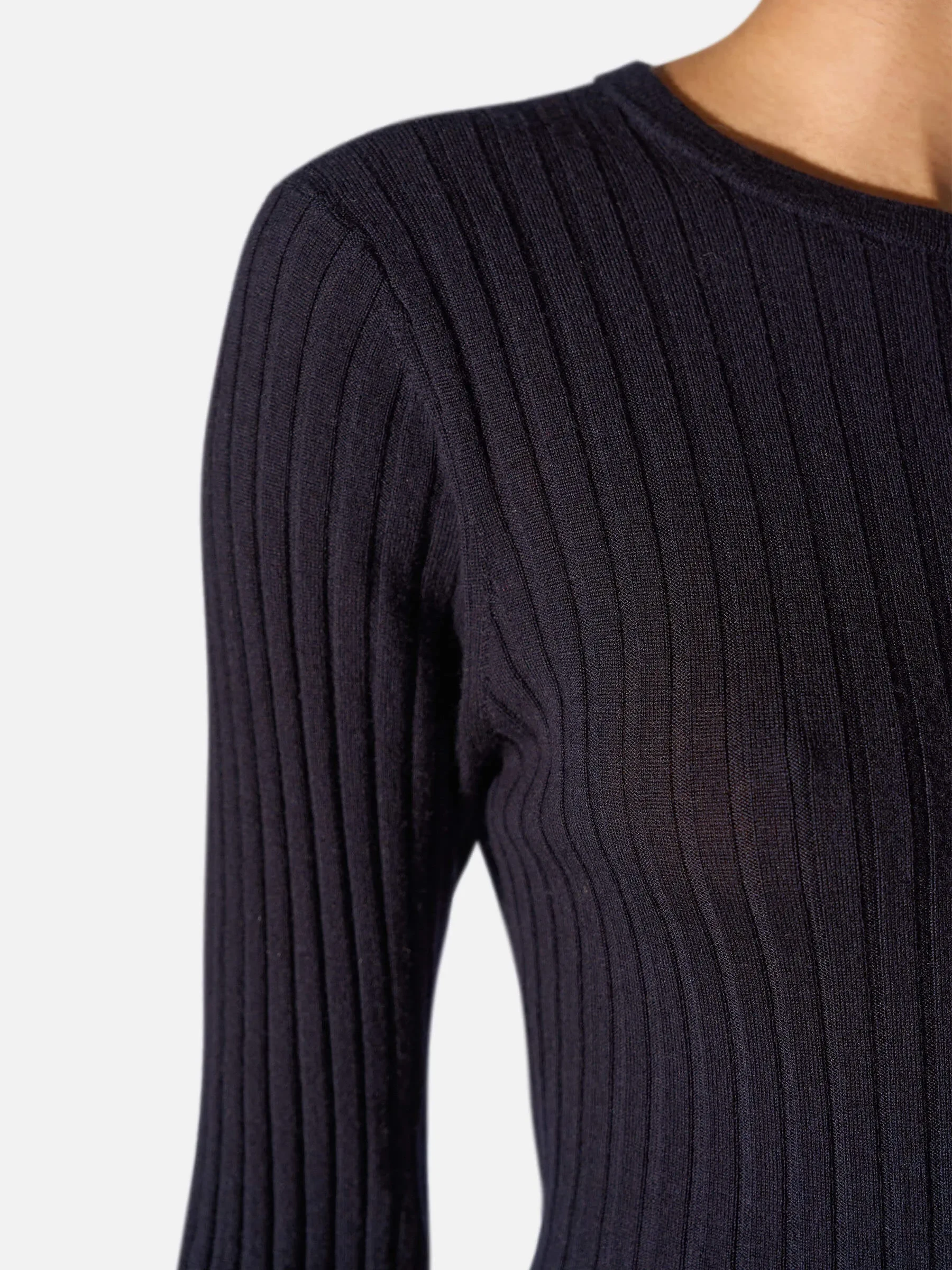 Merino Wollen Rib Truitje Lange Mouw Lyle Blauw