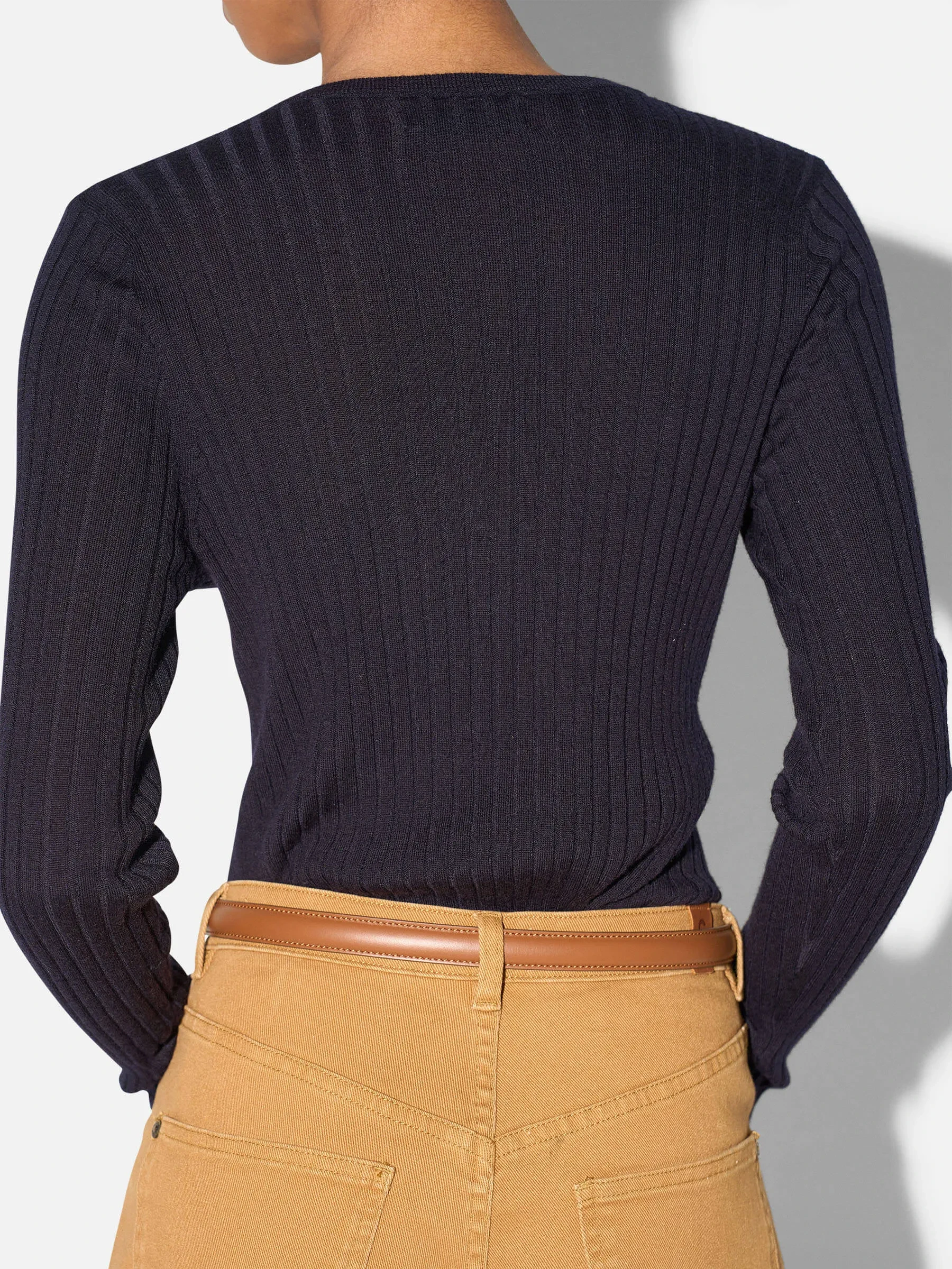 Merino Wollen Rib Truitje Lange Mouw Lyle Blauw
