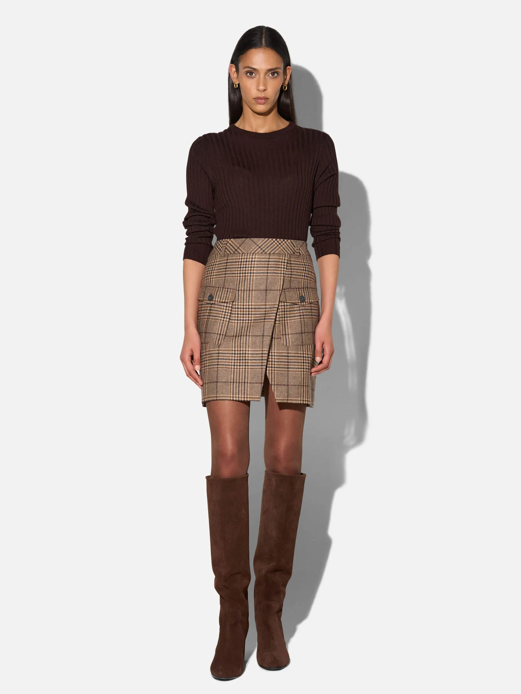 Merino Wollen Rib Truitje Lange Mouw Lyle Bruin