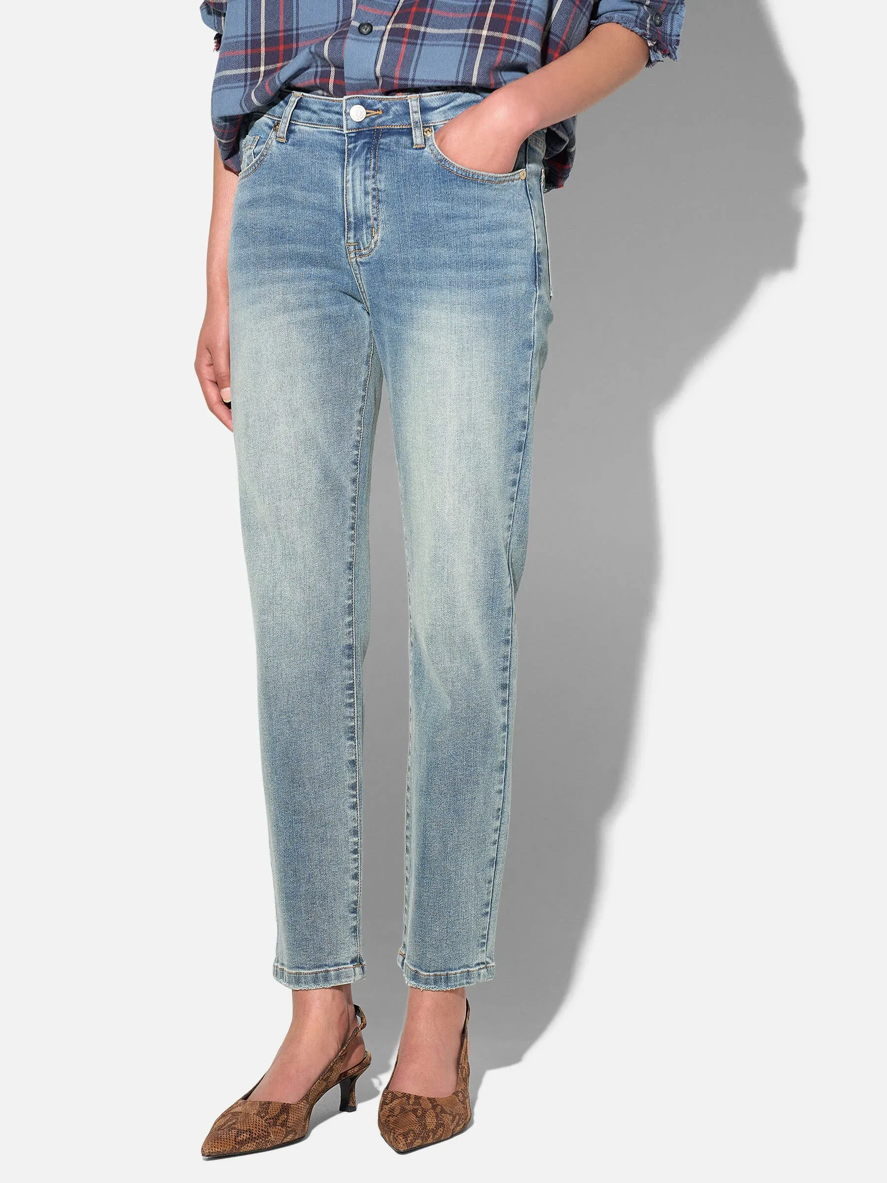 Mom Jeans Dames Mid Rise Blauw Cooper 114