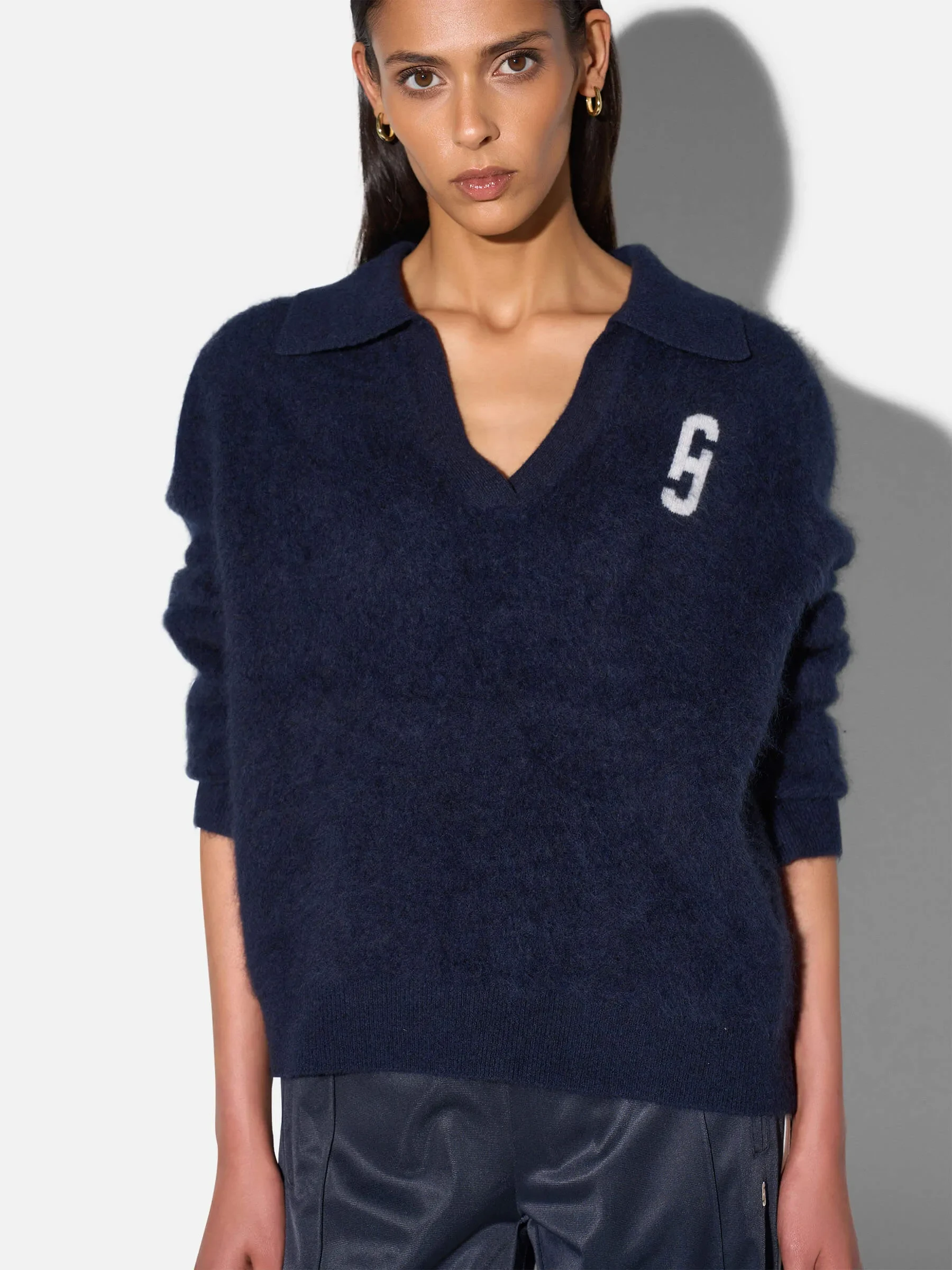 Polo Hals Dames Trui Merino Wol Cashmere Resort Blauw