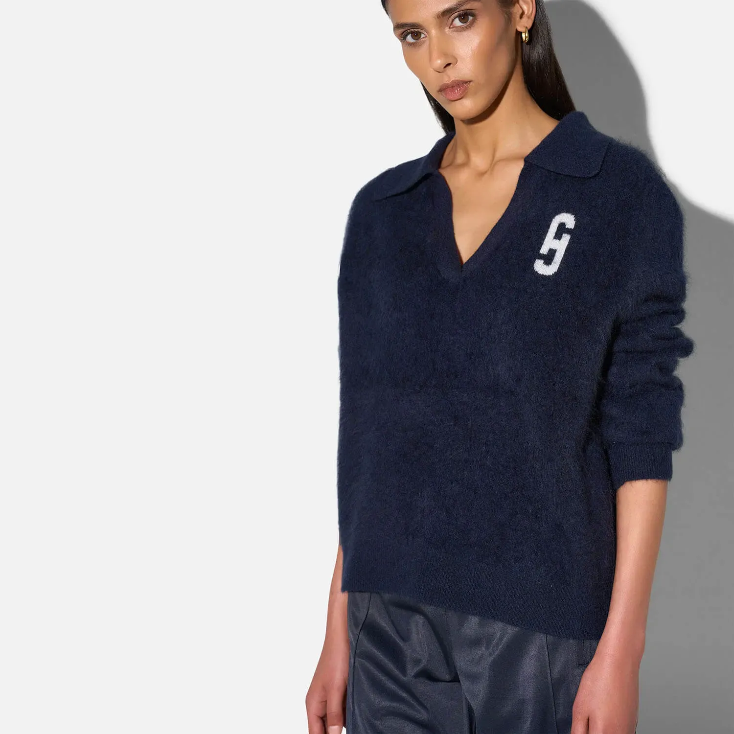 Polo Hals Dames Trui Merino Wol Cashmere Resort Blauw