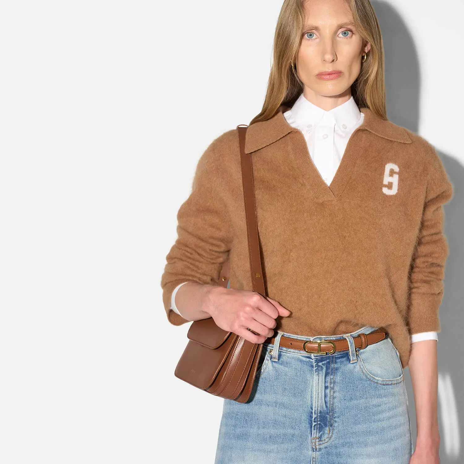 Polo Hals Dames Trui Merino Wol Cashmere Resort Camel