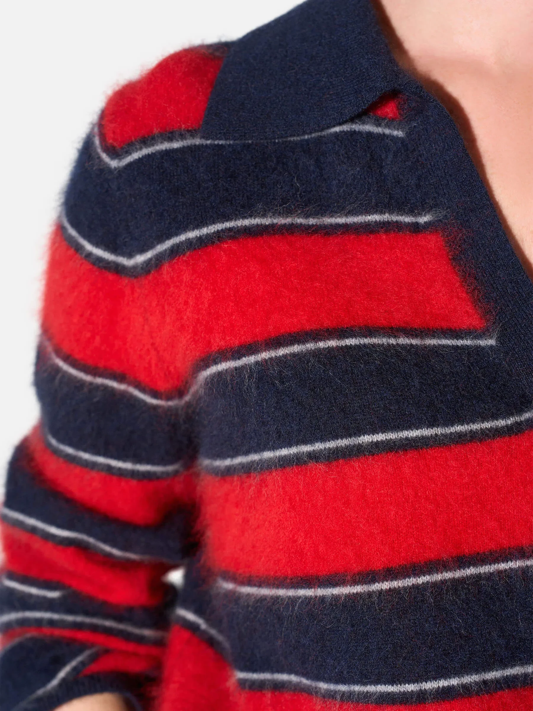 Polo Hals Dames Trui Merino Wol Cashmere Resort Rood Strepen