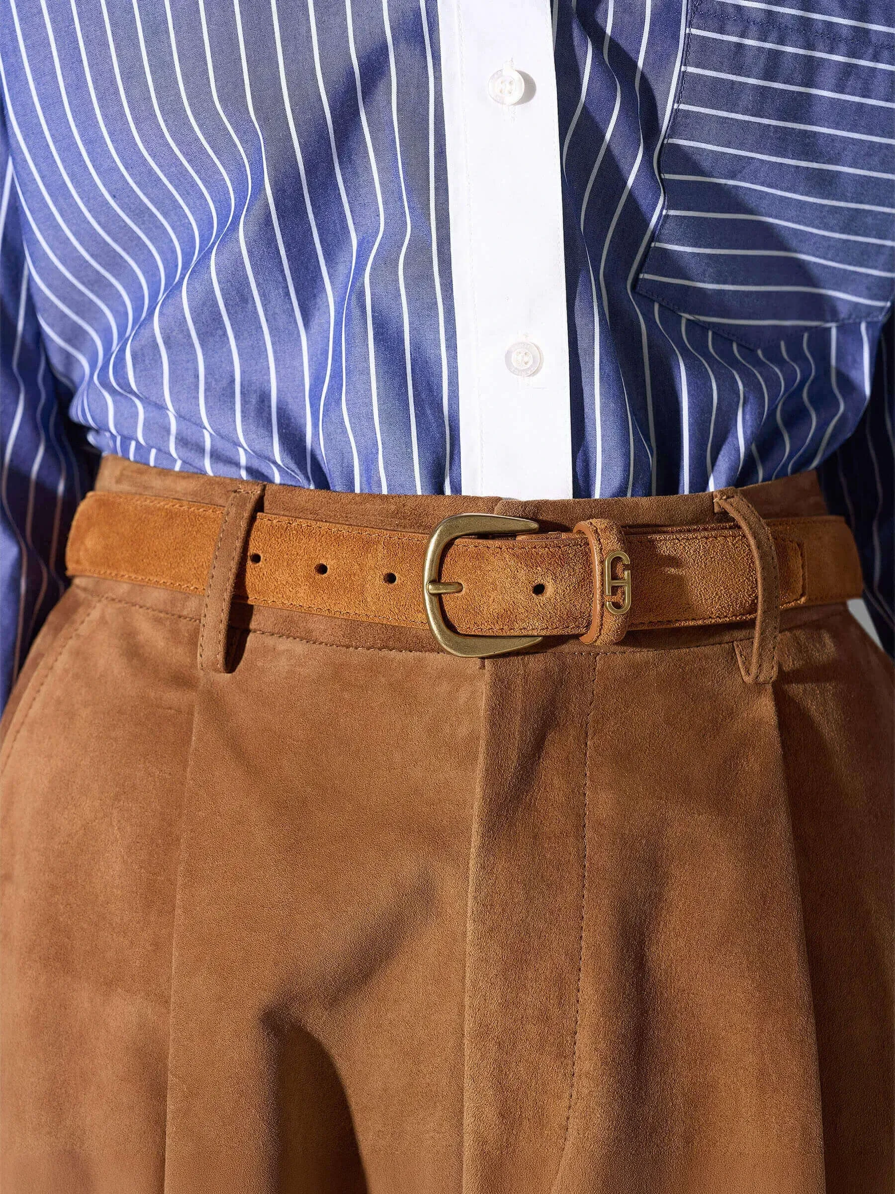 Riem Leer Dames Cognac Malone Brass Suede