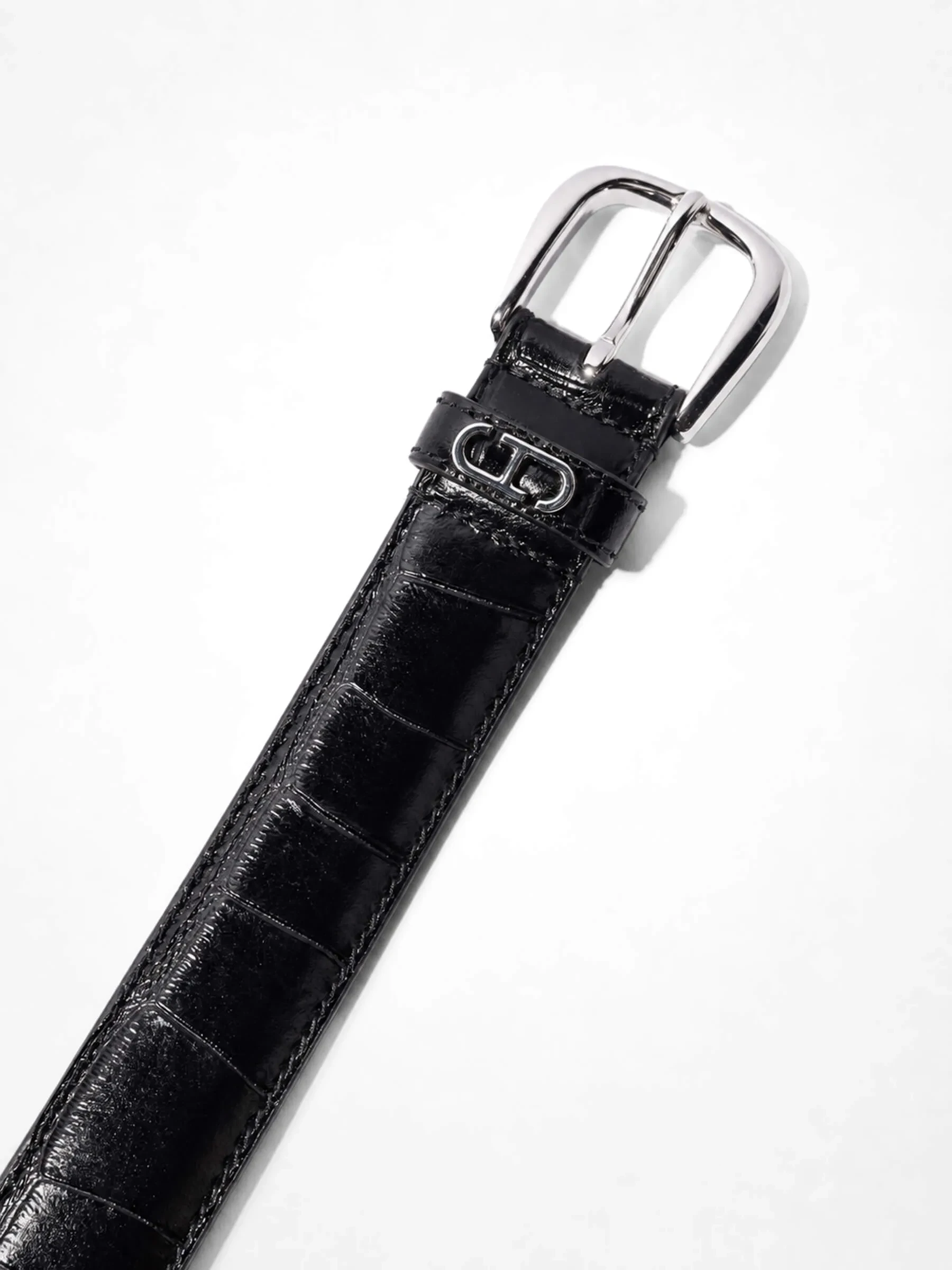 Riem Leer Dames Zwart Malone Zilver Croco