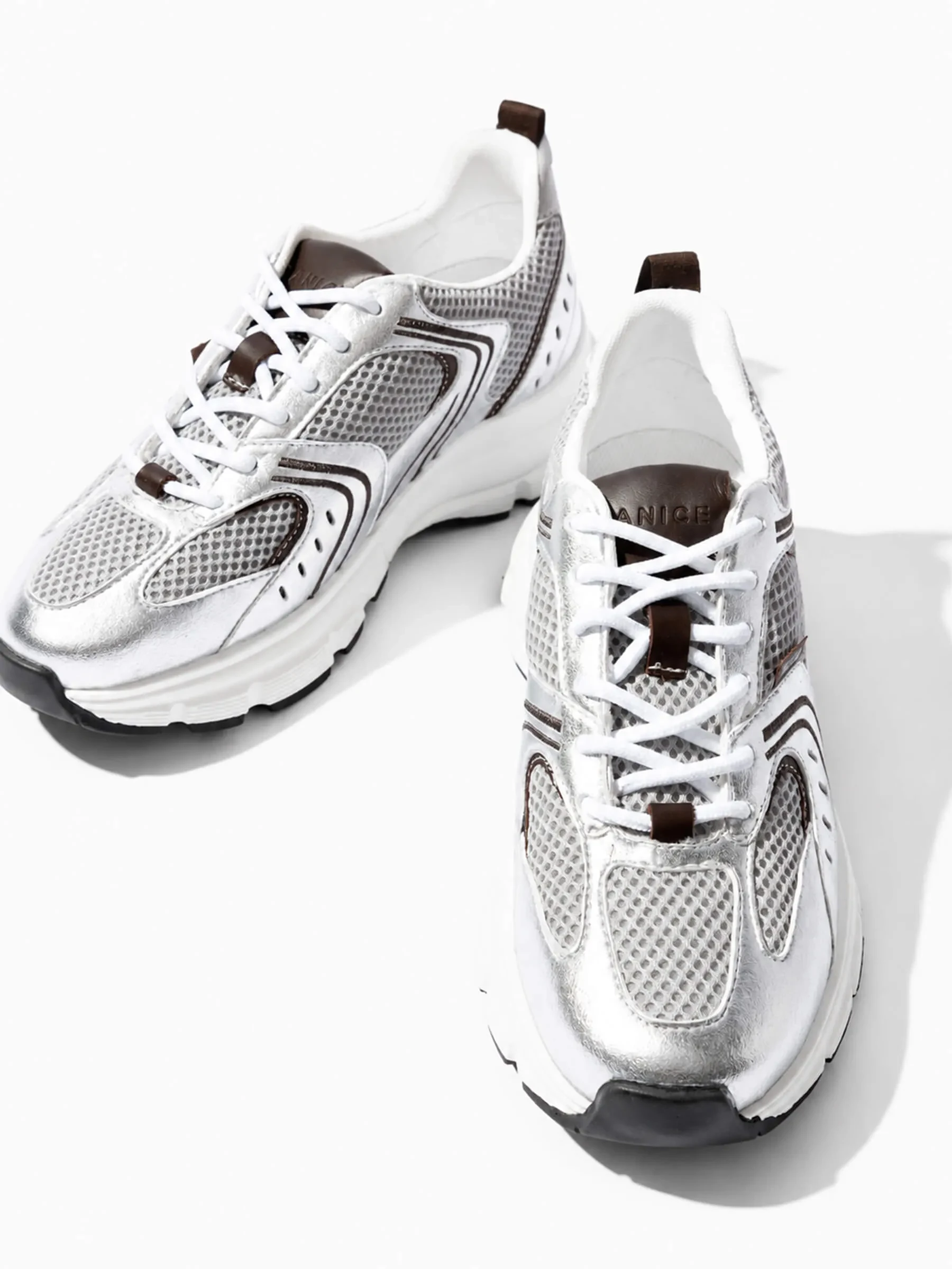Runner Sneakers Dames Bolt Bruin Zilver 559