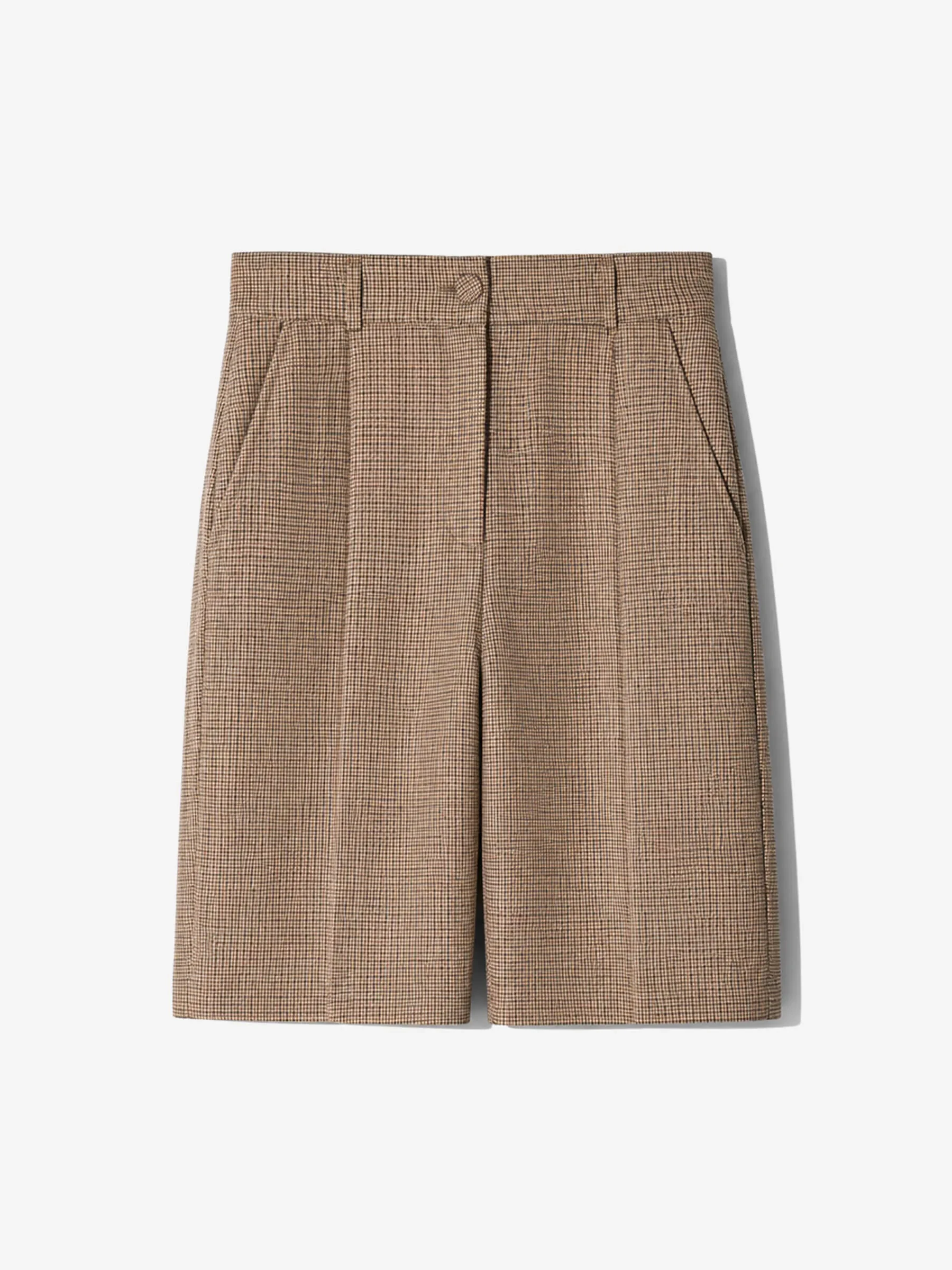 Shorts Broek Dames Rechte Pijp Bruine Kleine Ruit Lou