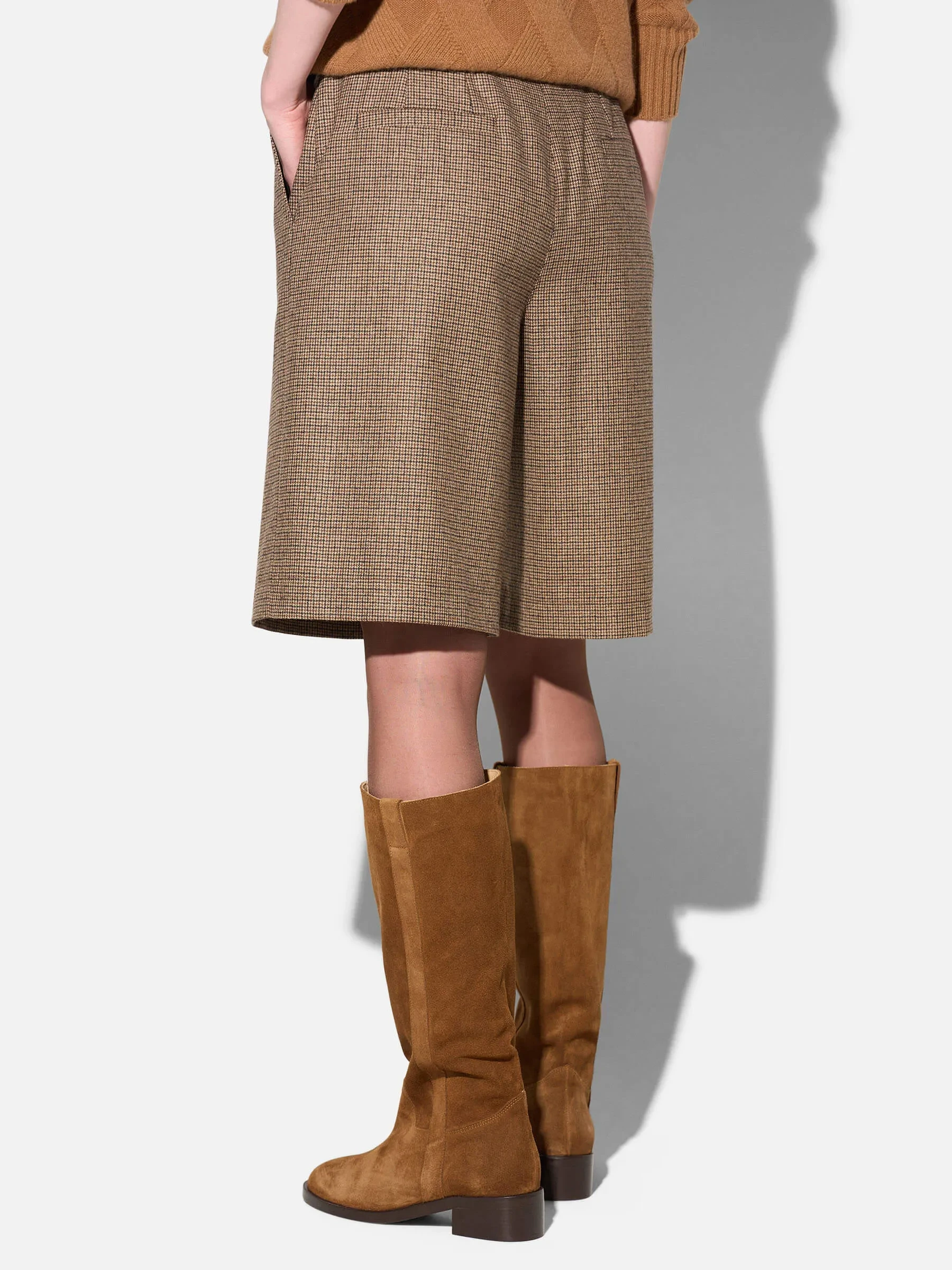 Shorts Broek Dames Rechte Pijp Bruine Kleine Ruit Lou