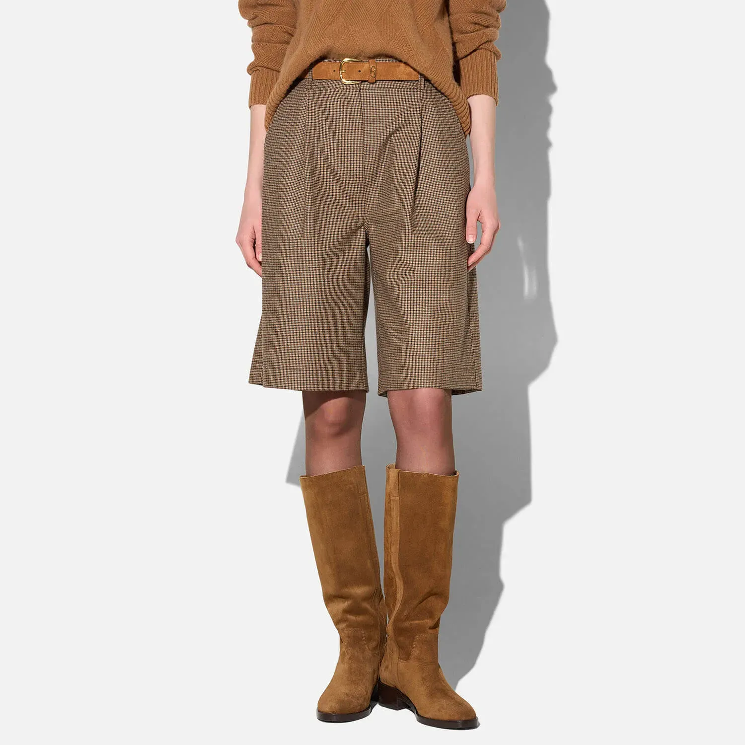 Shorts Broek Dames Rechte Pijp Bruine Kleine Ruit Lou