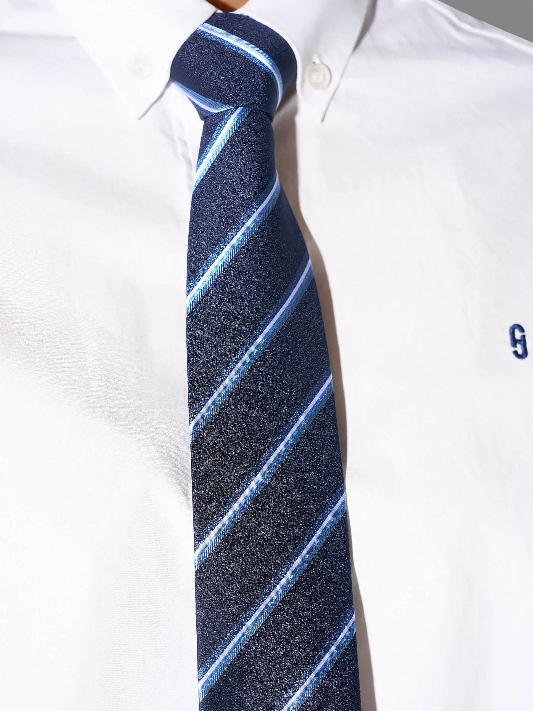 Stropdas Zijde Donker Blauw Strepen Sir