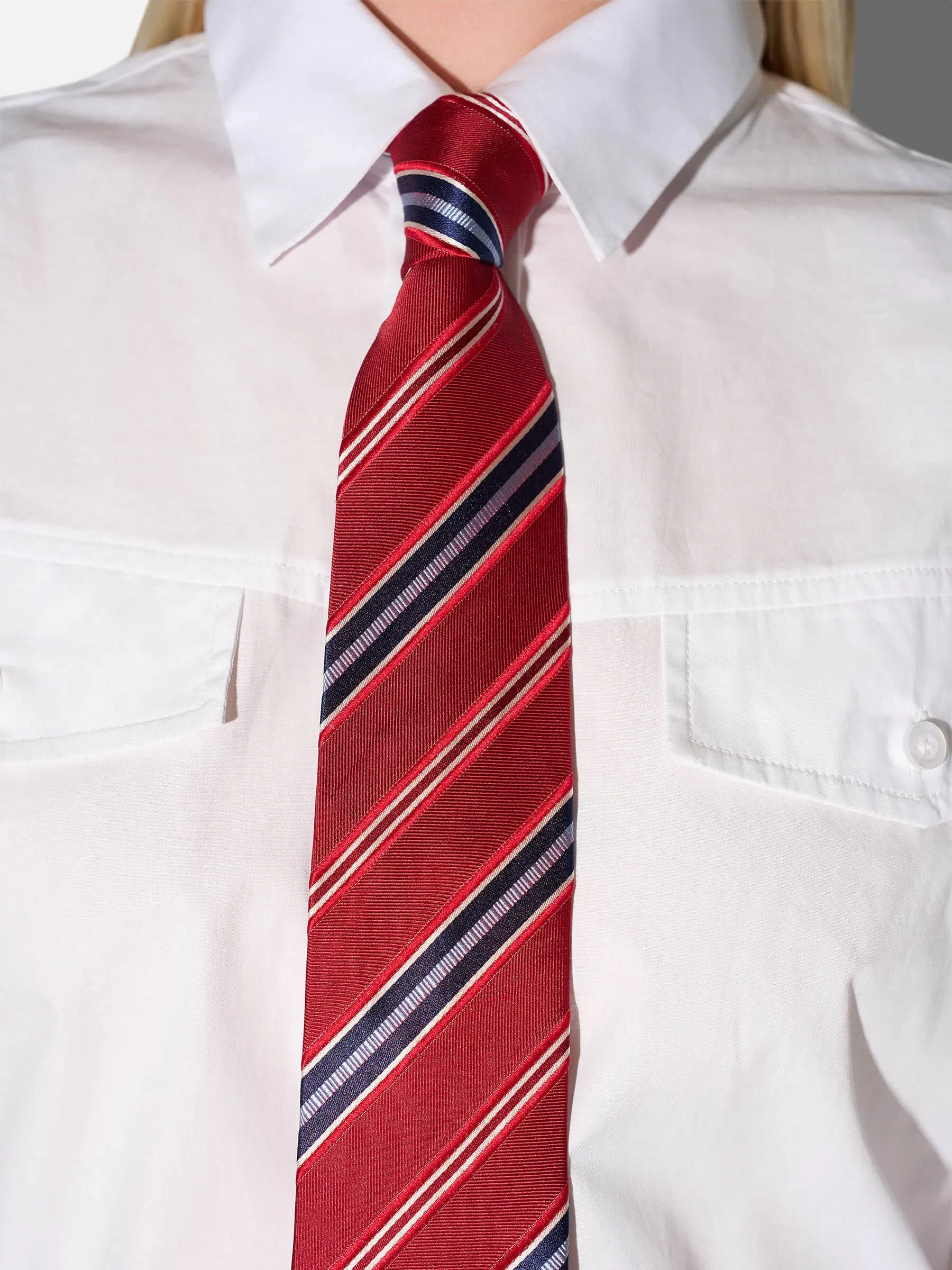 Stropdas Zijde Rood Blauw Strepen Sir
