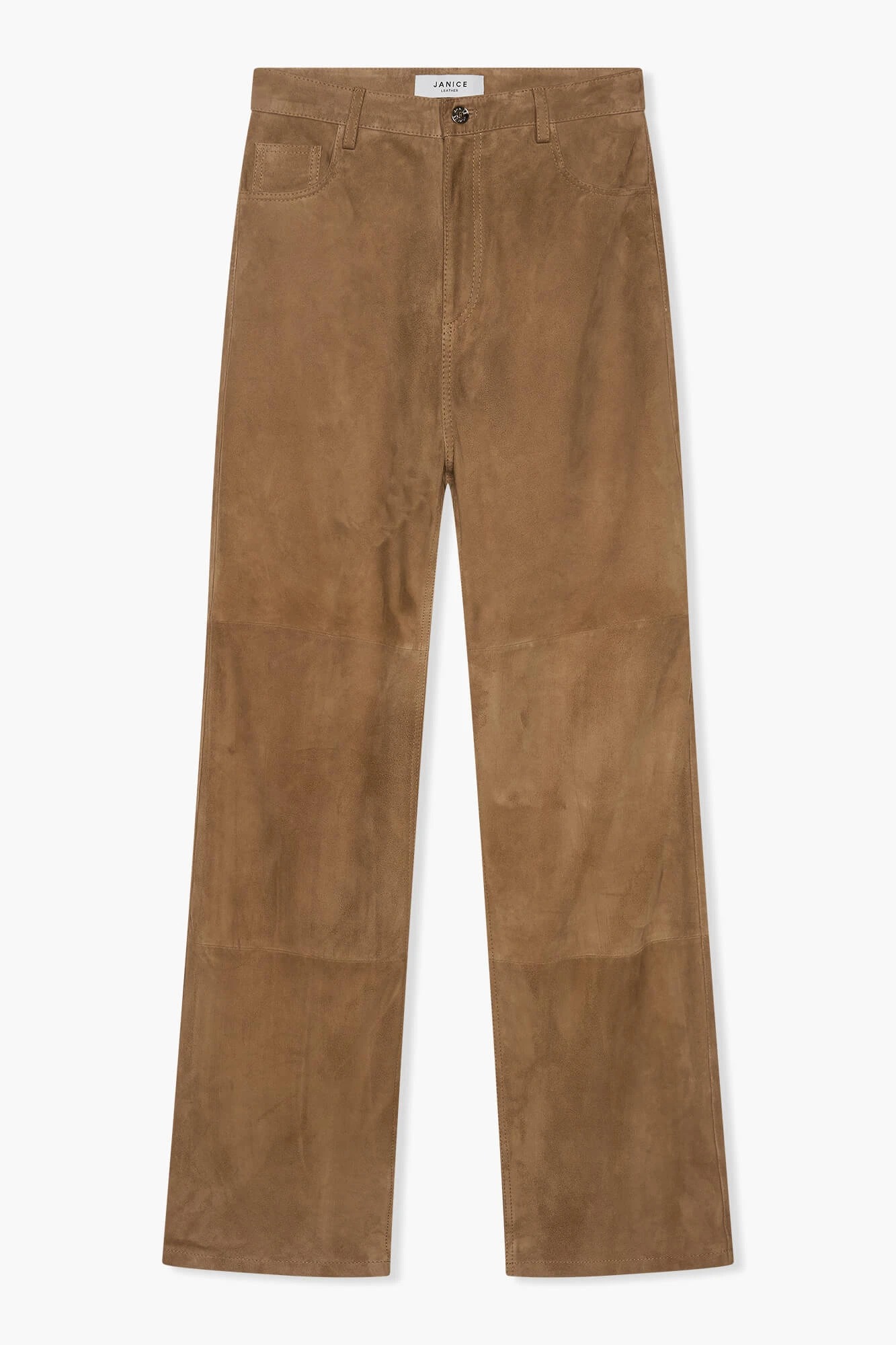 Leren Broek Dames Suede Rechte Pijp Jason Cognac