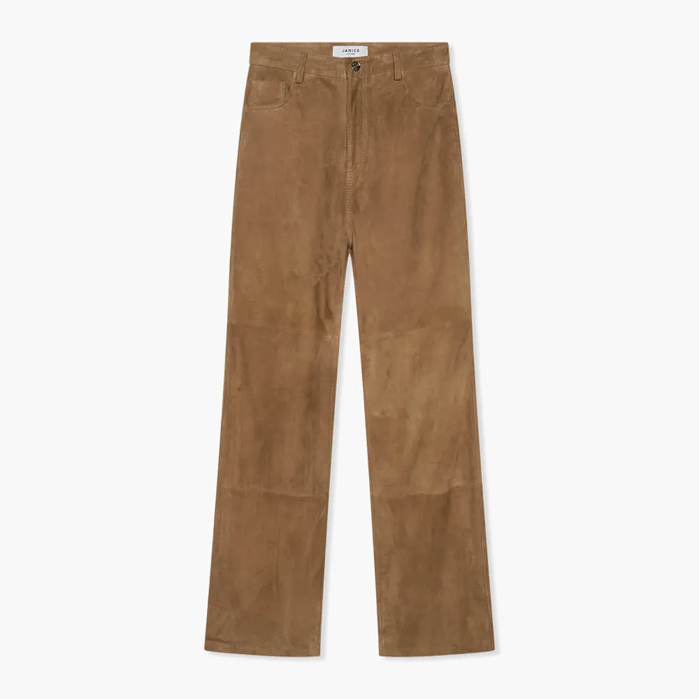 Leren Broek Dames Suede Rechte Pijp Jason Cognac