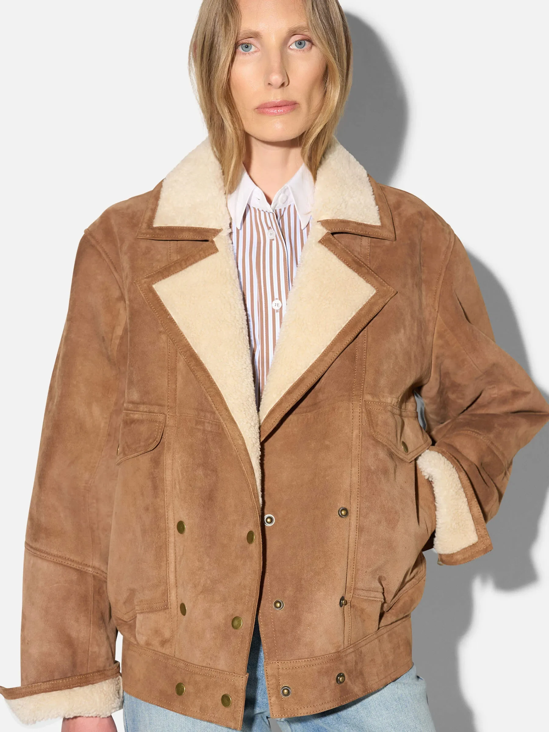 Suede Dames Lammy Vintage Pilot Cognac