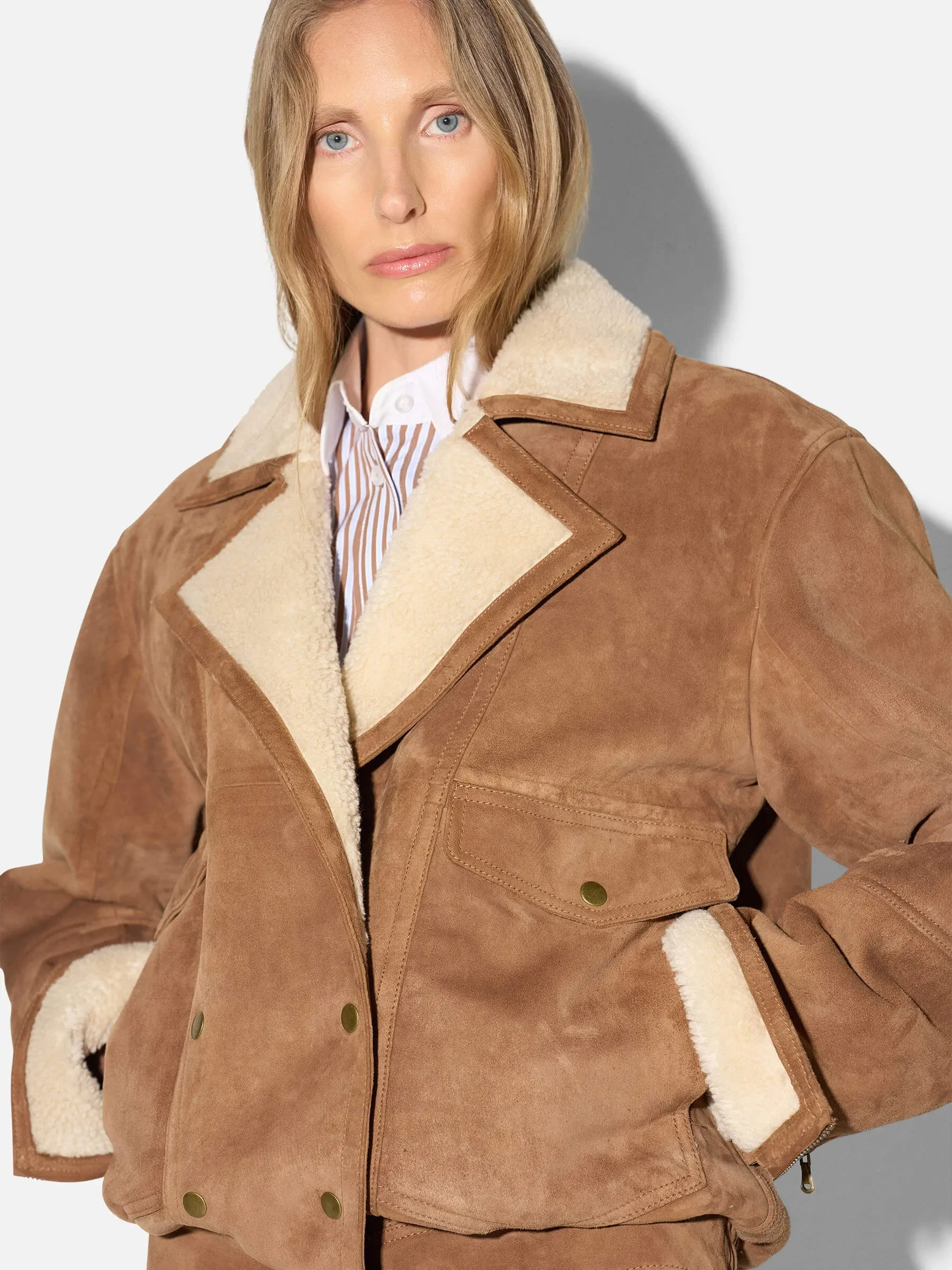 Suede Dames Lammy Vintage Pilot Cognac