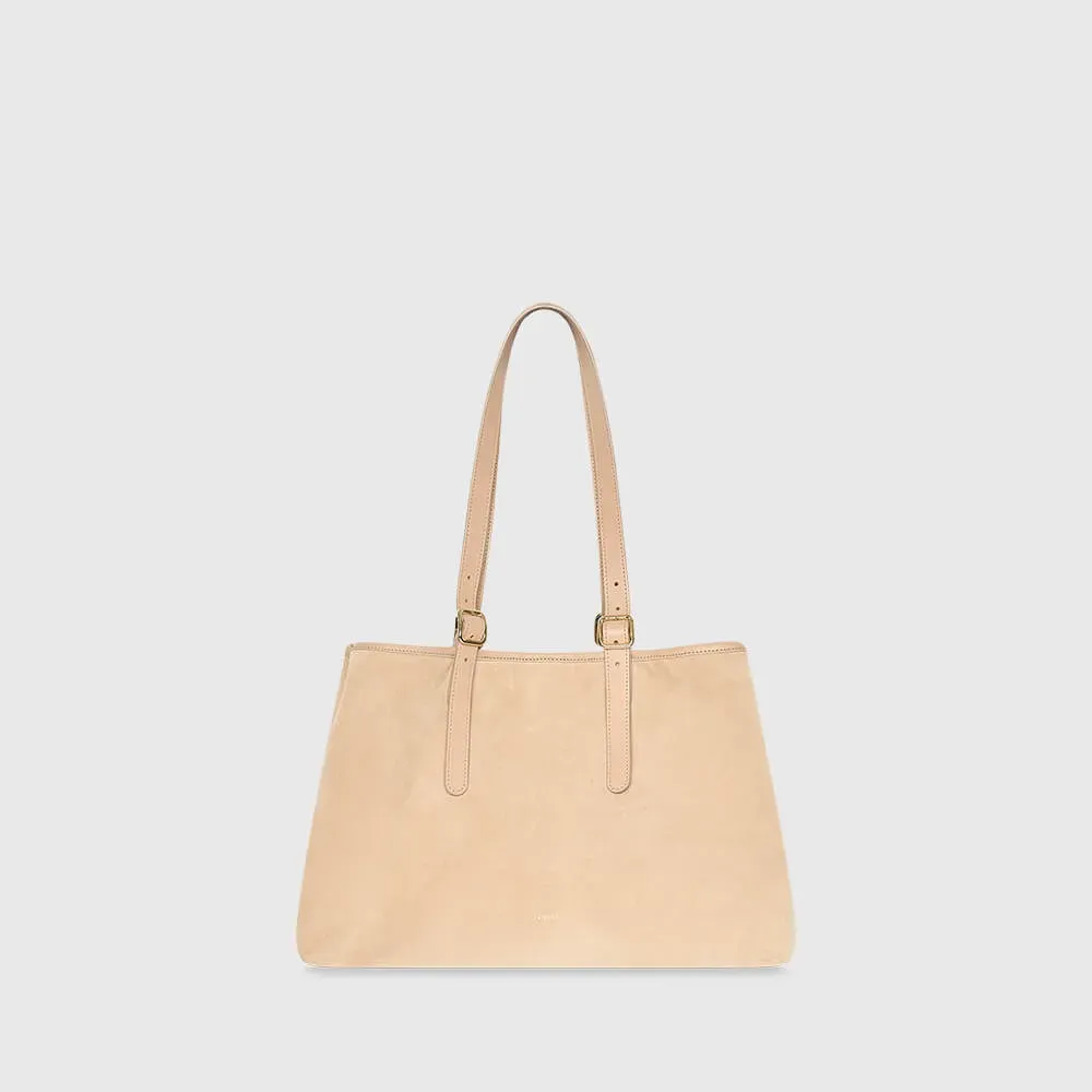 Suede Leren Dames Handtas Shopper Harper Beige