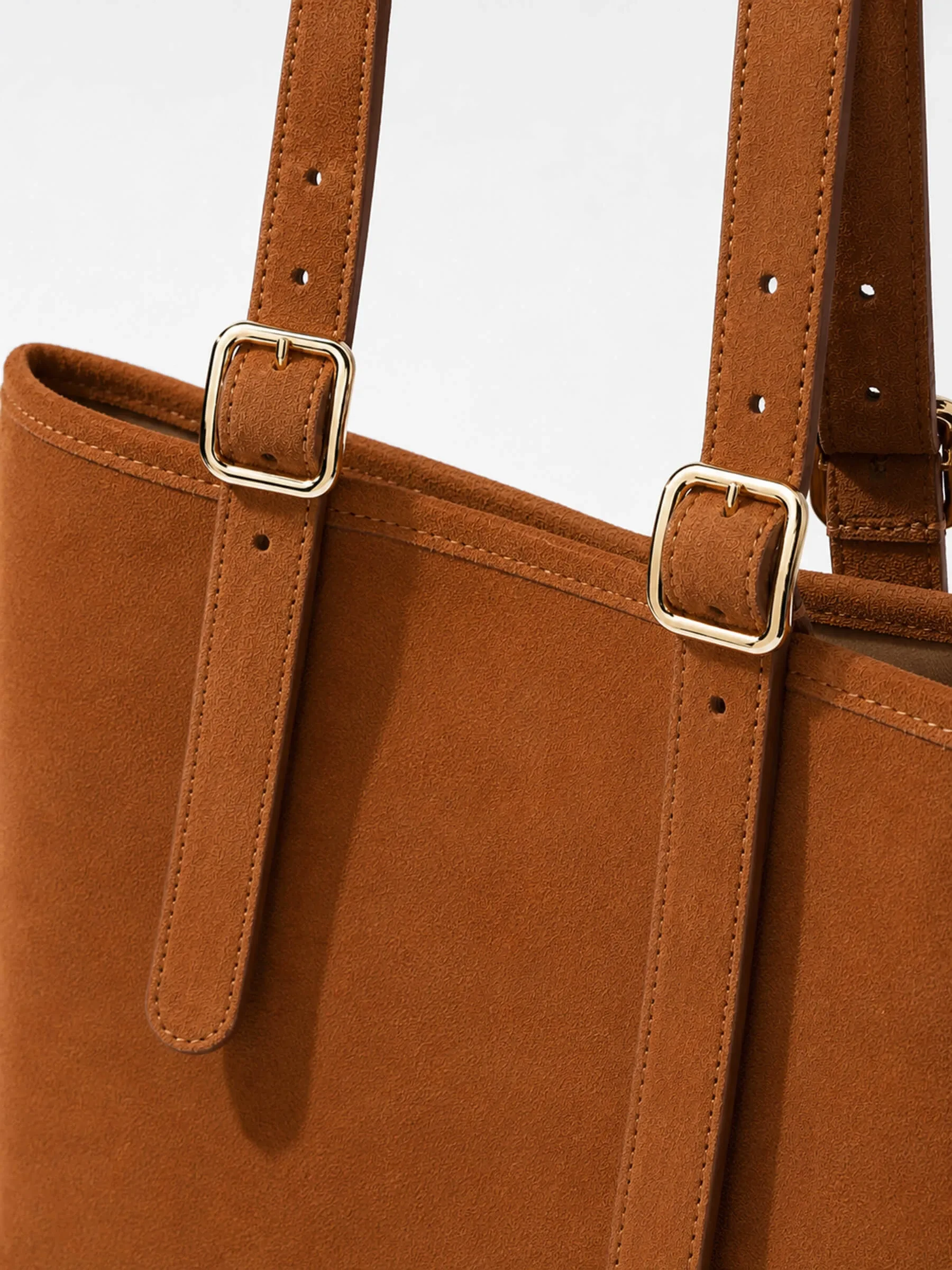 Suede Leren Dames Handtas Shopper Harper Cognac