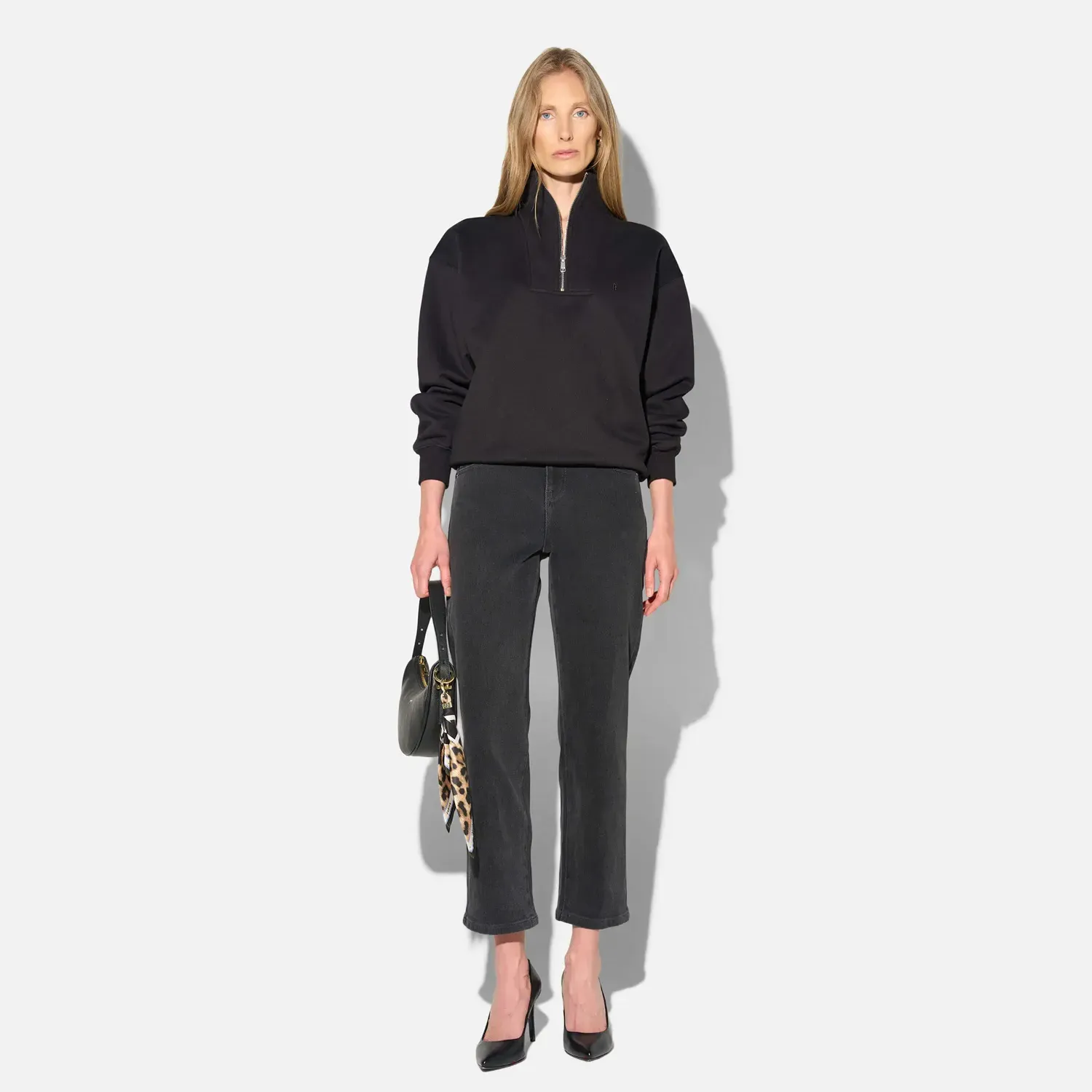 Sweater Dames Rits Katoen Casper Zwart