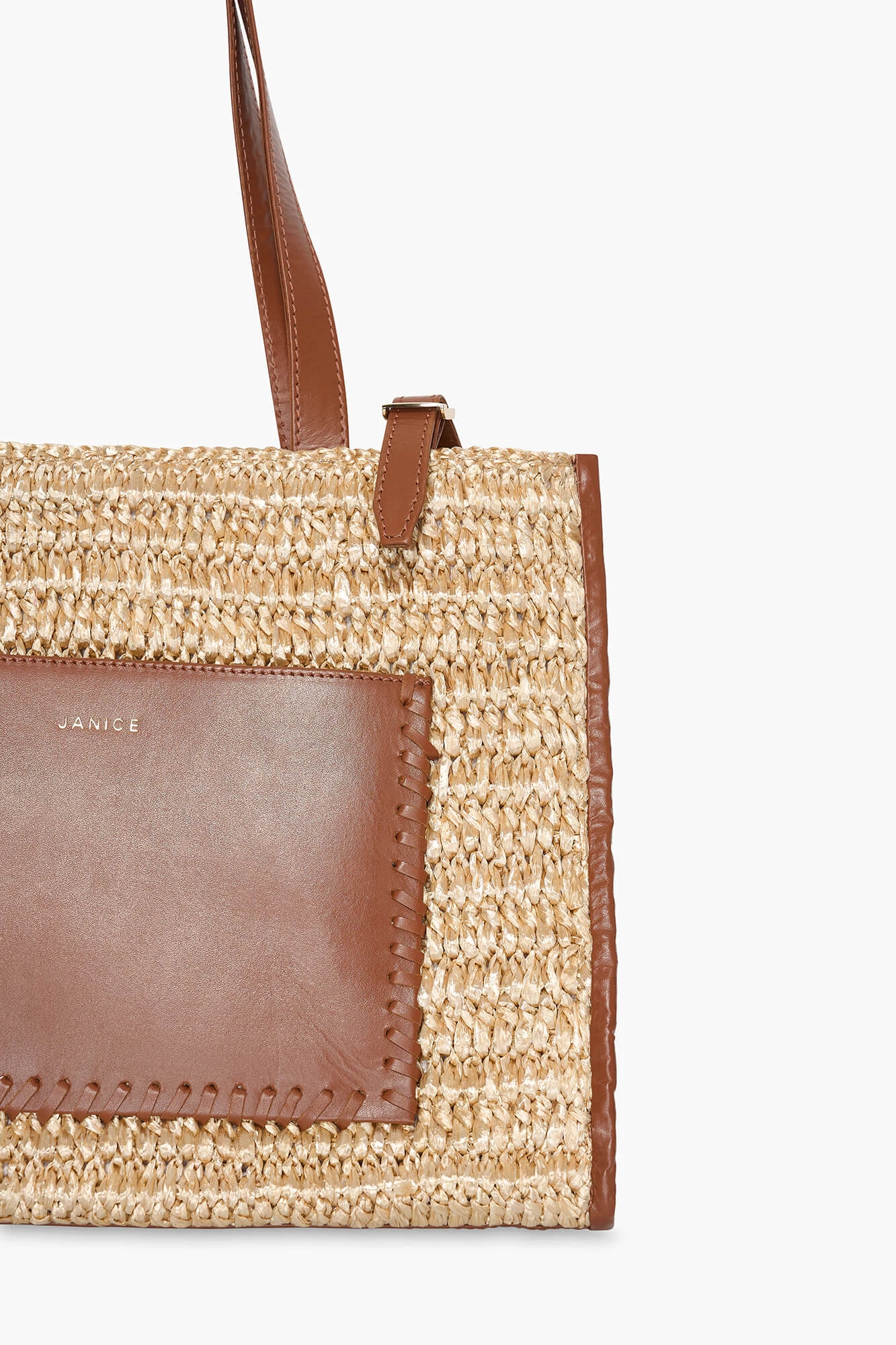 Tas Raffia Leer Leo Naturel Beige Medium