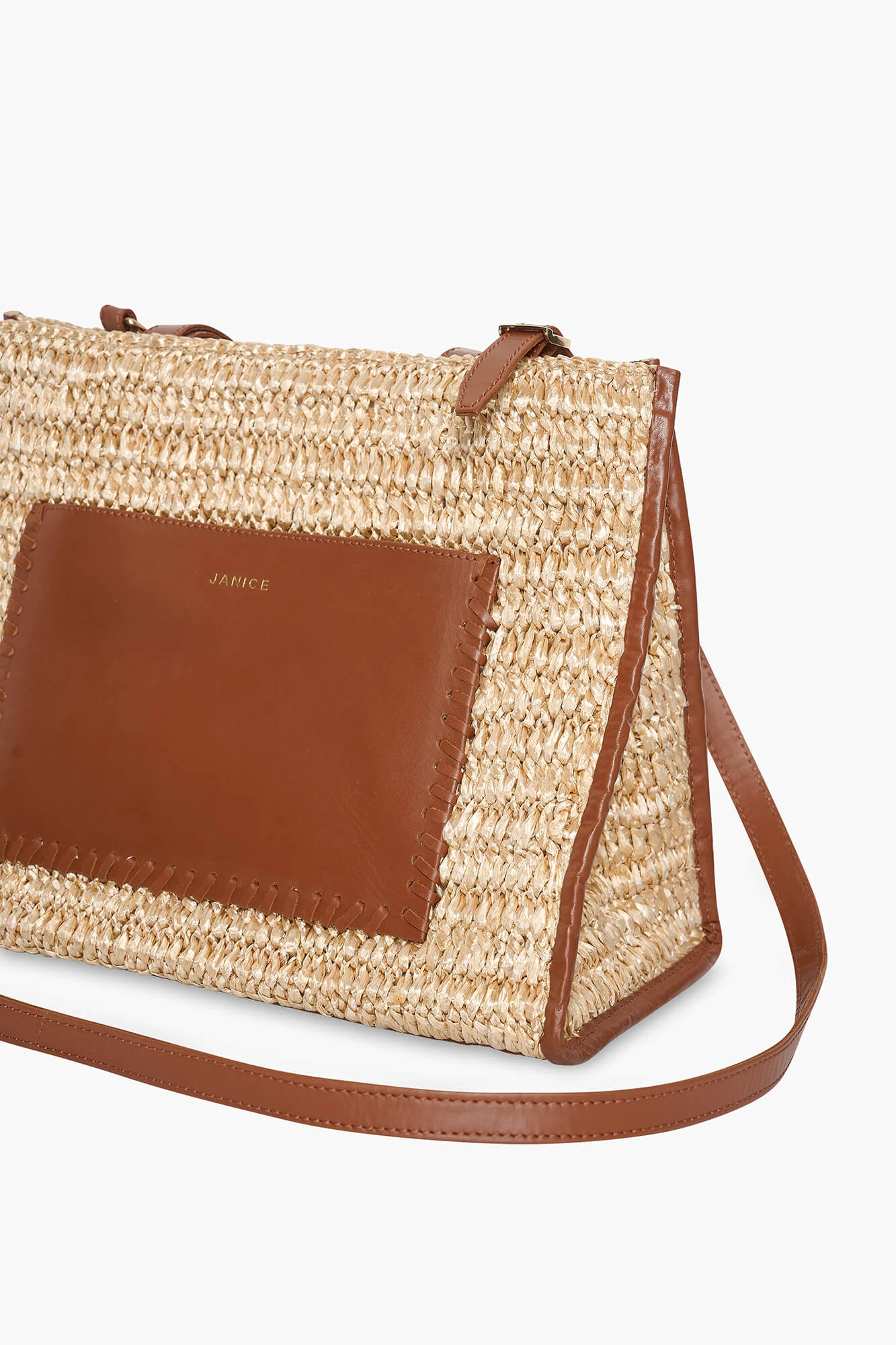 Tas Raffia Leer Leo Naturel Beige Medium