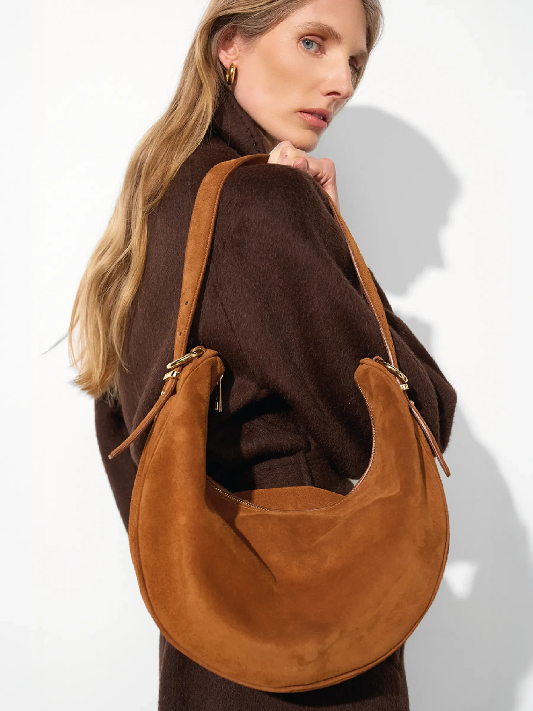 Leren Dames Schoudertas Suede Oregon Cognac