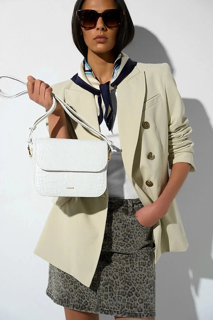 Leren Dames Tas Elias Croco Off White